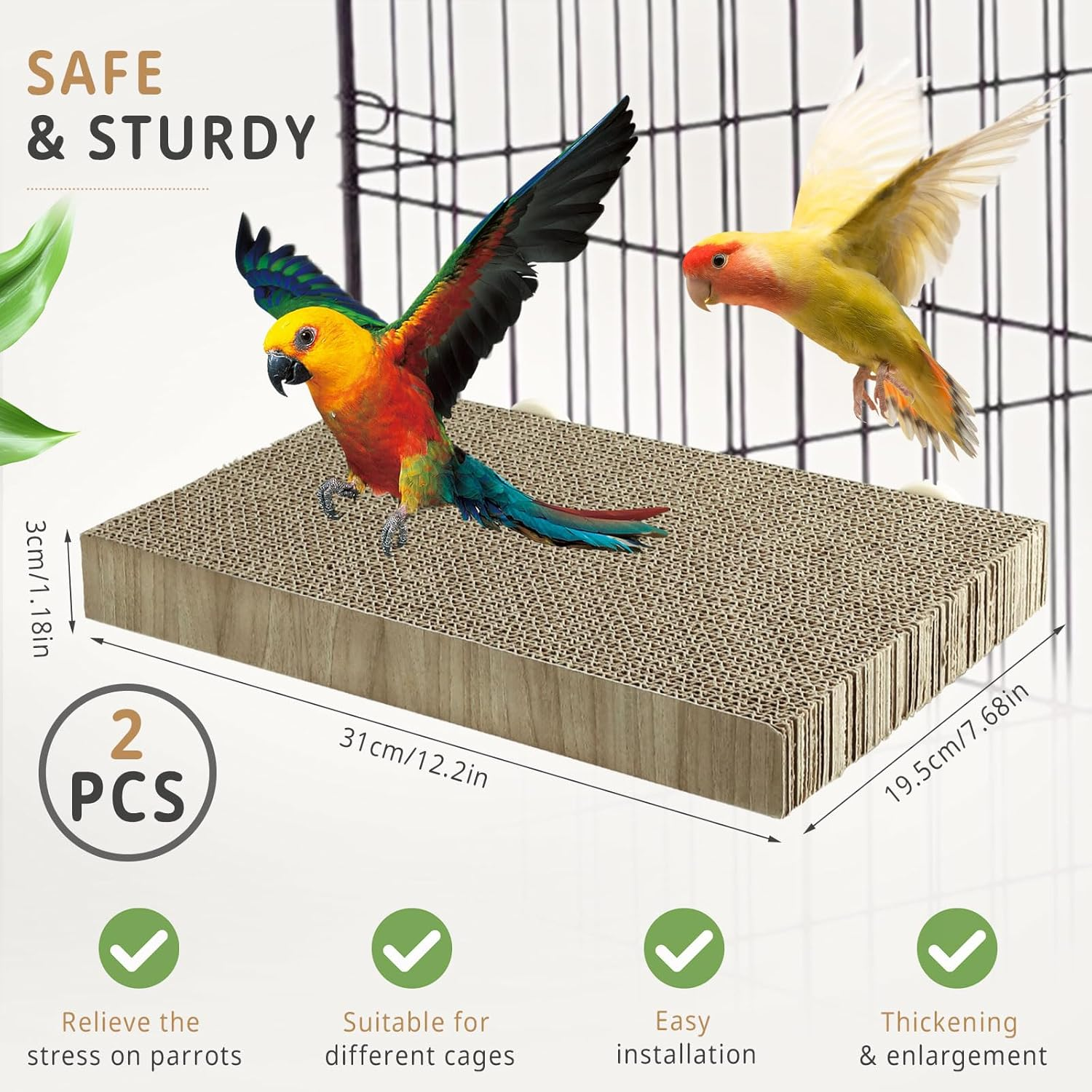 2 Pack Parrot Cage Perch Bird Chew Toys, Large Cardboard Parakeet Playground Conure Stand Cockatiel Shredding Grinding Platform Cage Accessories for Budgie Cockatoo image number 6