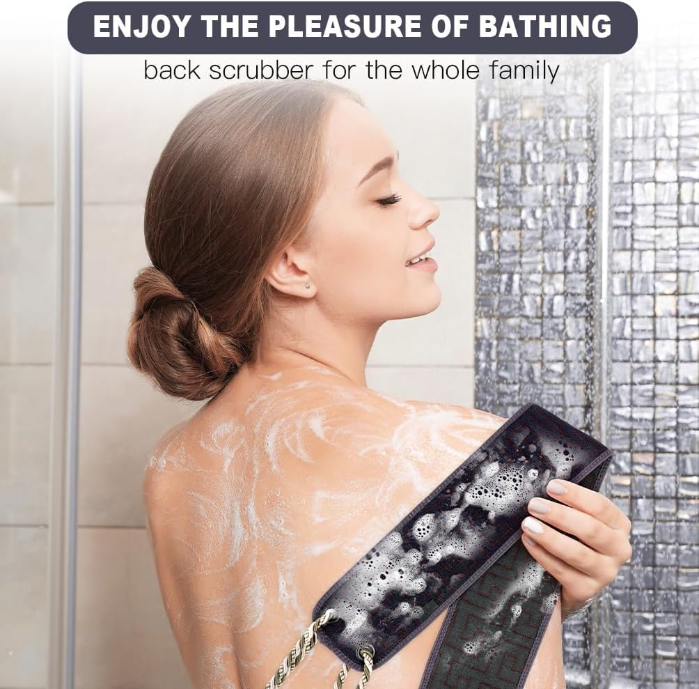 Exfoliating Back Scrubber for Shower, Back Washer with Handles, Soft Bath Scrub for Women and Men, Double-Side Use Washcloth Bath Tool, Extended 70Cm image number 6