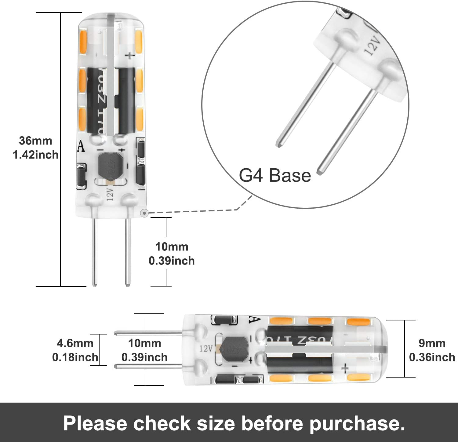 Dicuno G4 LED Light Bulbs, 1.2W (10W Halogen Equivalent), 120LM, Warm White (3000K), 12V, Non-Dimmable G4 Bulbs for Home Lighting, 10-Pack - Warm White image number 3