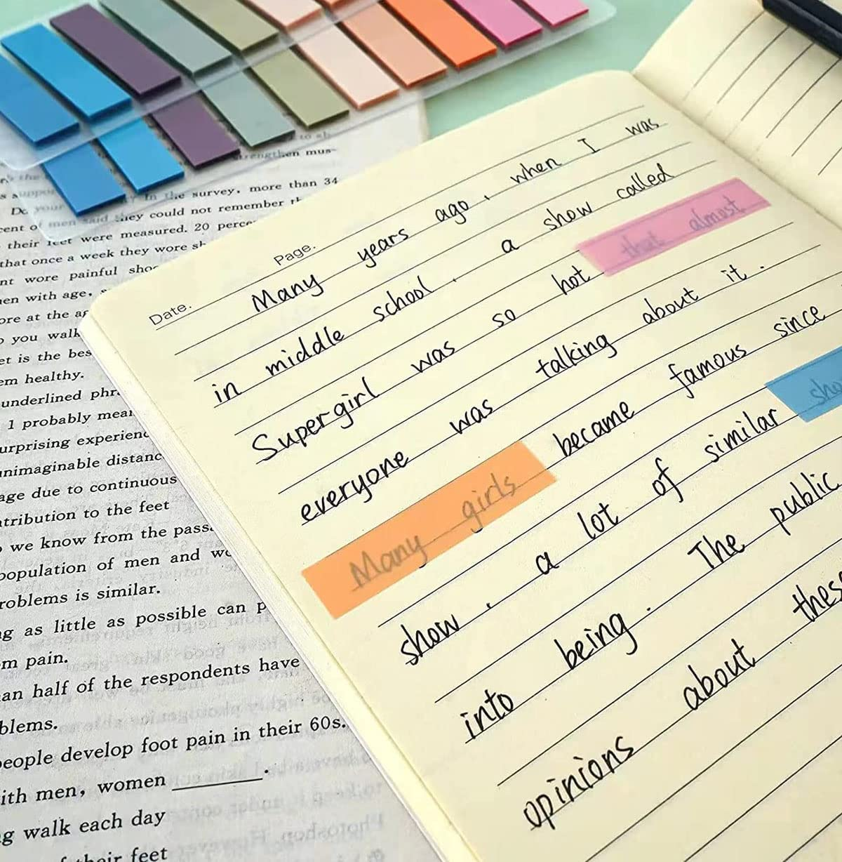 3Pack 600Pcs(10Colors&200Pcs/Pack) Sticky Tabs,Transparent Sticky Notes,Morandi Book Page Tabs Index Tabs, Writable Flag Tabs Stickers for Reading Notes, Sticky Note Tabs