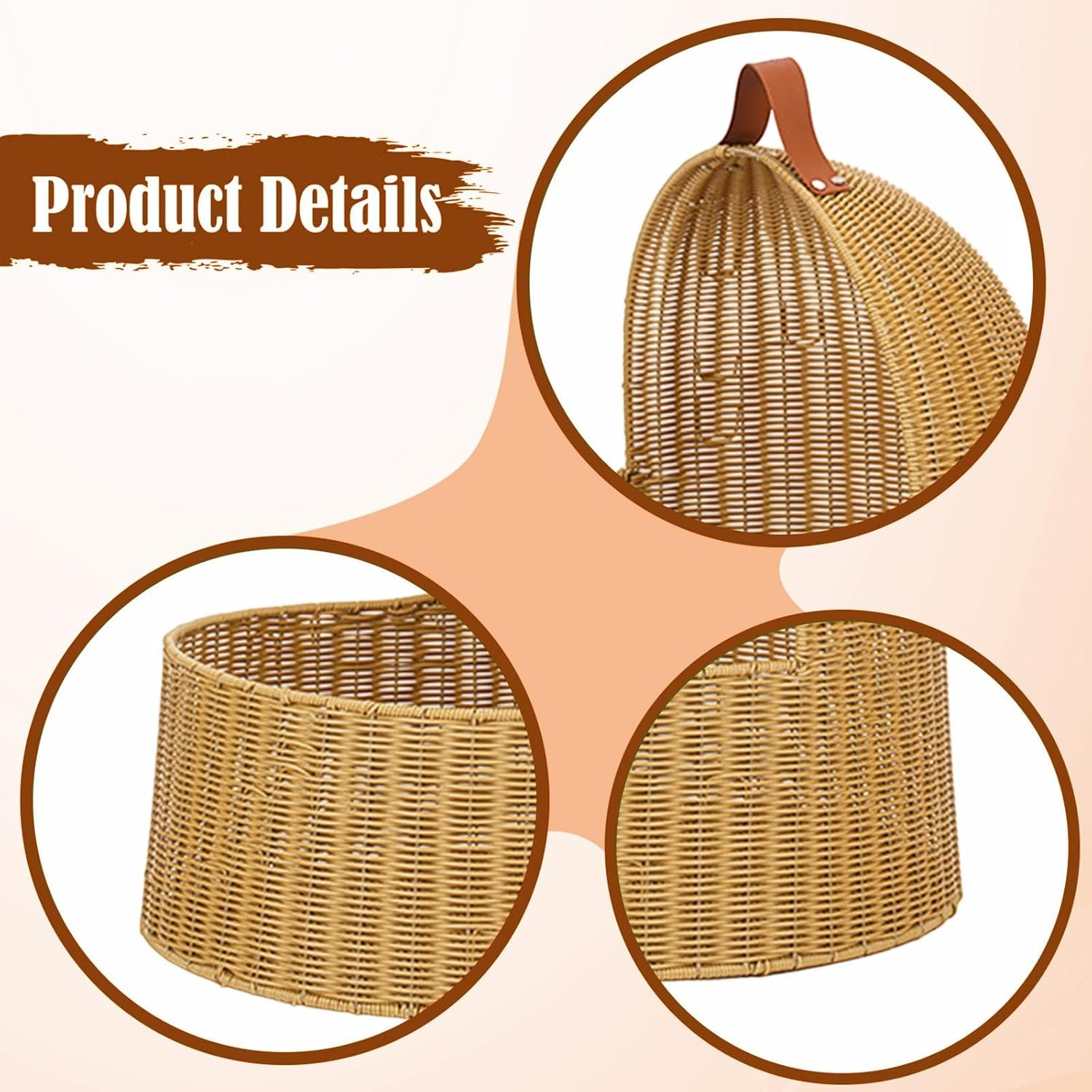 Fewnvwa Imitation Rattan Cat Bed, Hideaway, Comfortable Nest, Semi-Enclosed Pet Bed, Cat House for Small Dogs, Kittens, Puppies, Kittens, Yellow image number 3