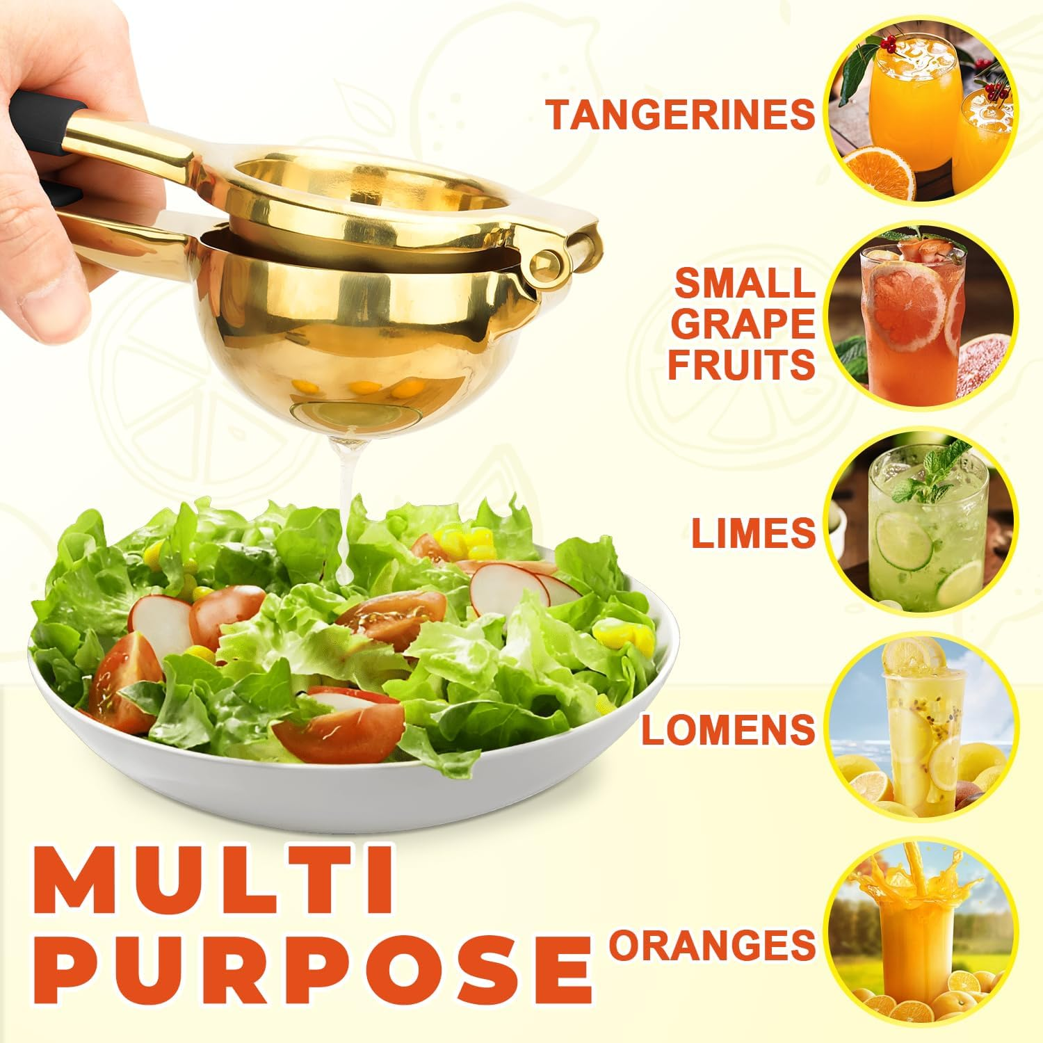 Lemon Squeezer, Large Heavy Duty Handhelp Juicer for Lemon, Stainless Steel Hand Press Citrus Juicer, Lime Squeezer Bar Tool, Manual Citrus Press (Gold & Black) - Gold image number 2
