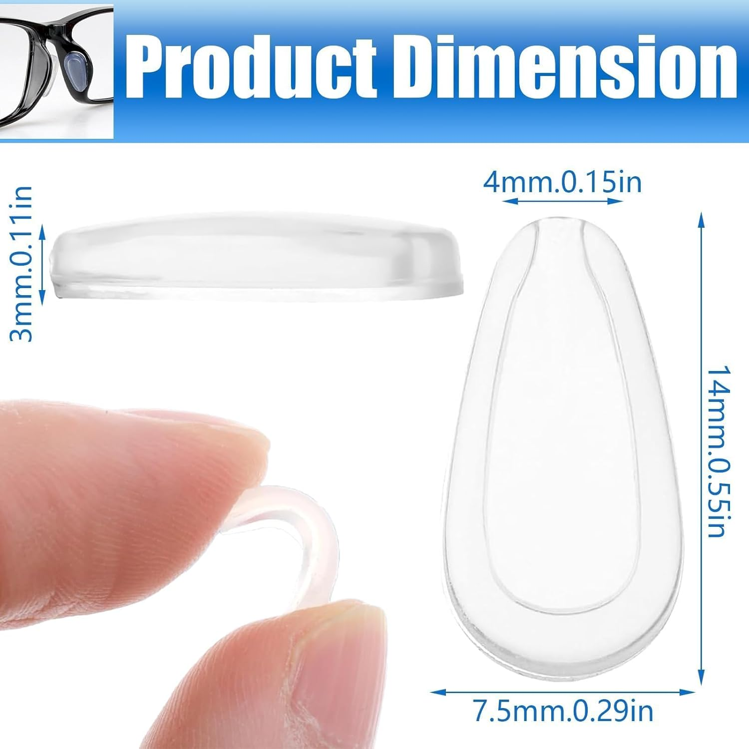 Eyeglass Nose Pads, 10 Pairs Self-Adhesive anti Slip Glasses Nose Pads, Soft Silicone Air Chamber Nose Pads for Replace Nose Pads and Repair Glasses (10 Pairs,Clear) image number 6
