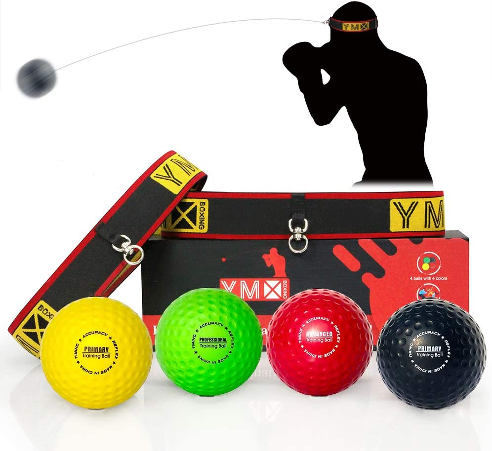 YMX BOXING Reflex Ball Set - 4 React Reflex Ball plus 2 Adjustable Headband, Great for Reflex, Timing, Accuracy, Focus and Hand Eye Coordination Training of Boxing image number 1