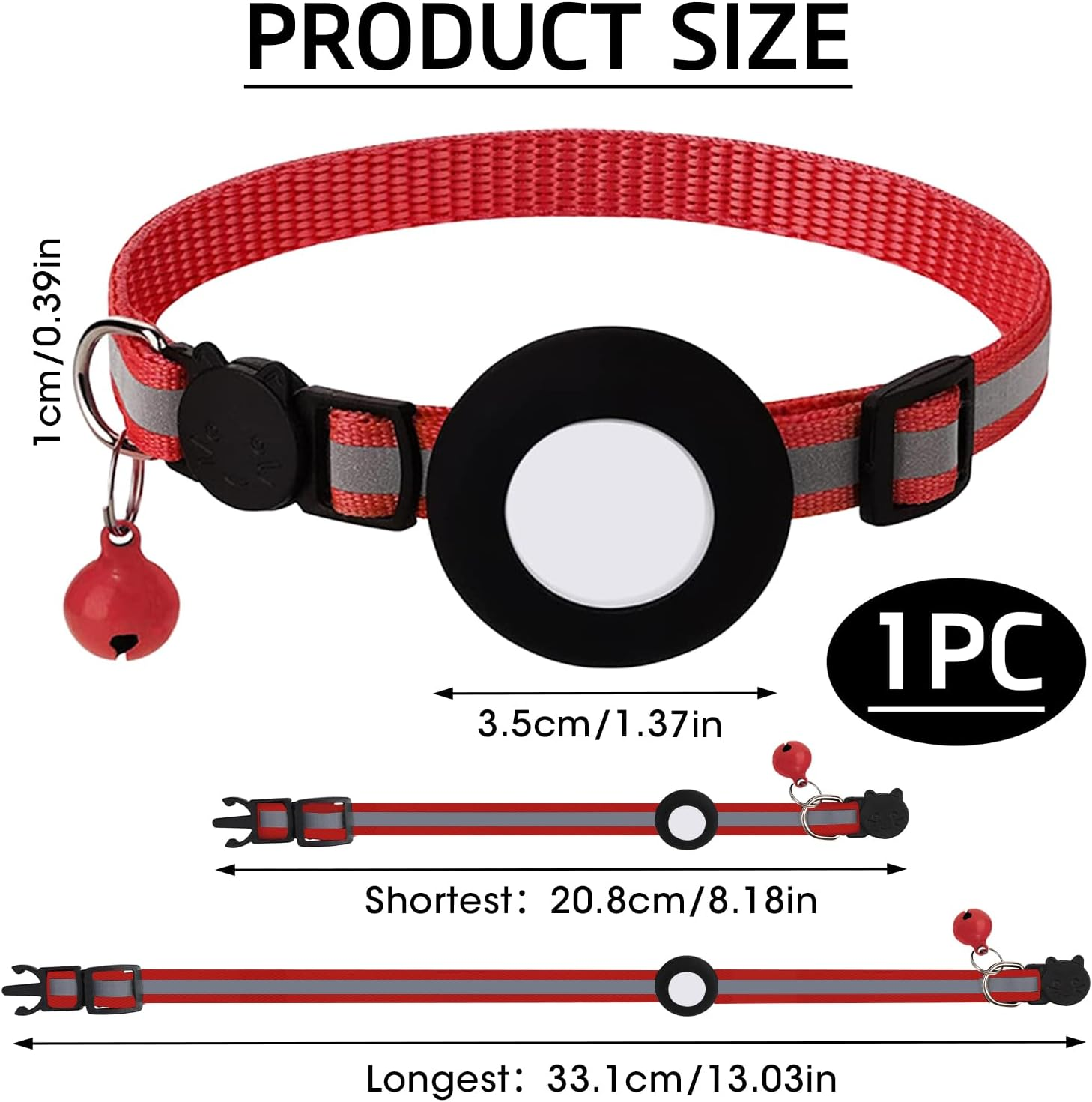 Cat Collar with Holder and Bell, Reflective, Compatible with Cat Tracker, Cat Collar with Safety Buckle, Adjustable Size, Nylon Strap, Comfortable GPS Not Included (Set B) image number 5
