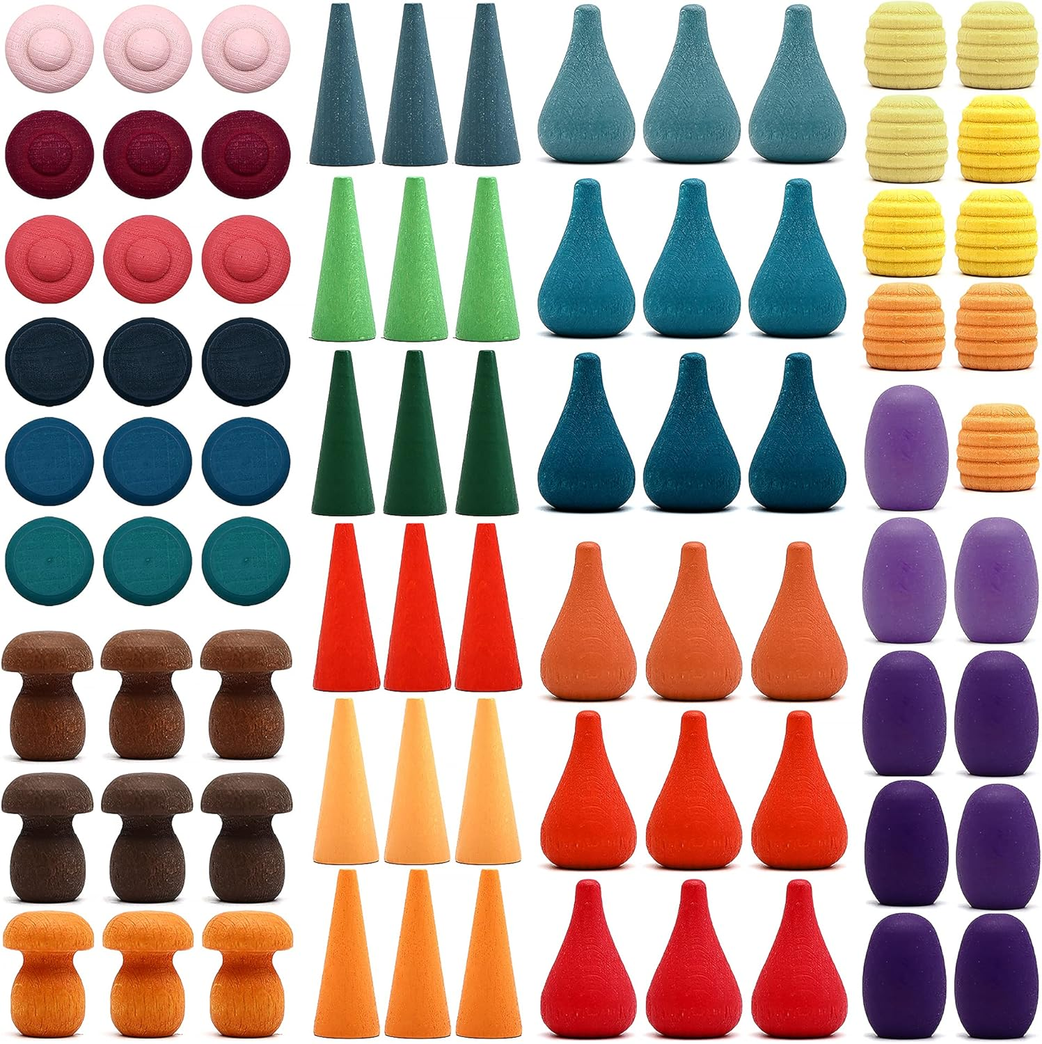 Large Set Full Rainbow Color Style Wooden Loose Parts Sensory Play Toys, Rainbow Mandala Loose Parts 7 Shapes, 27 Colors, Rainbow Stacker Nesting Toys Parts(81 PCS)&hellip; image number 6