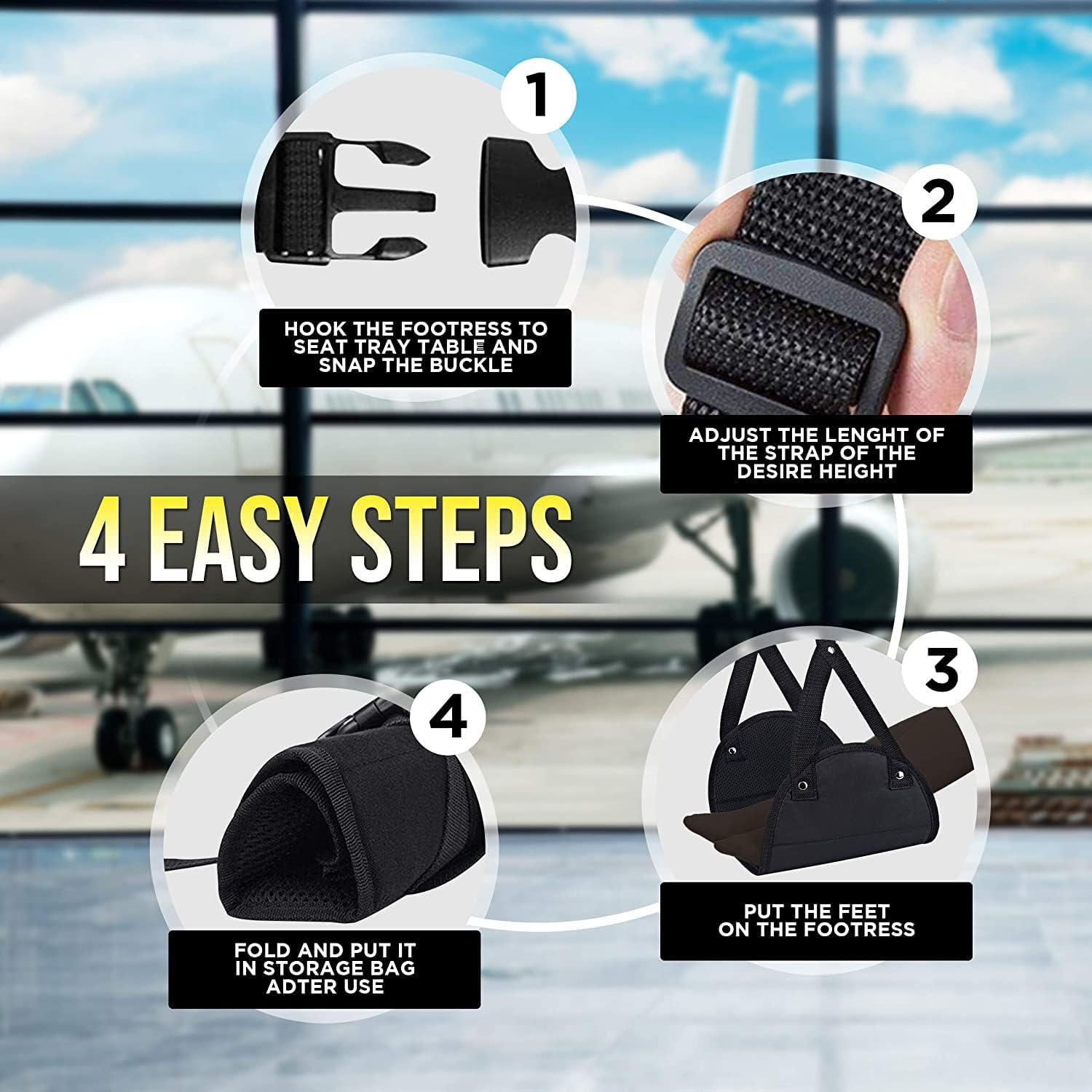 Airplane Footrest Made with Premium Memory Foam, Airplane Travel Accessories, Footrest Hammock, Portable Airplane Foot Rest Used in Office/Plane/Home, Hammock Leg Rest Adjustable Height image number 1