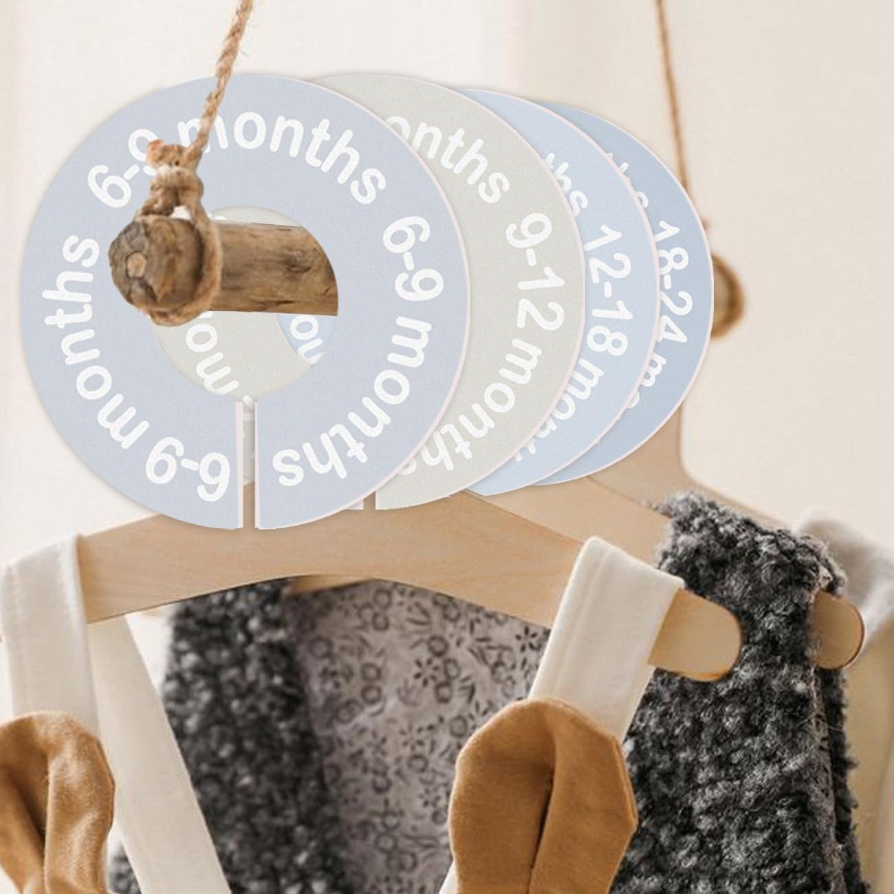 Baby Closet Dividers for Clothes 0-24 Months, 8 Pack Mini round Size Markers, Double-Sided, Fits Most Rods, Blue Nursery Clothing Organizer & Wardrobe Decor image number 4