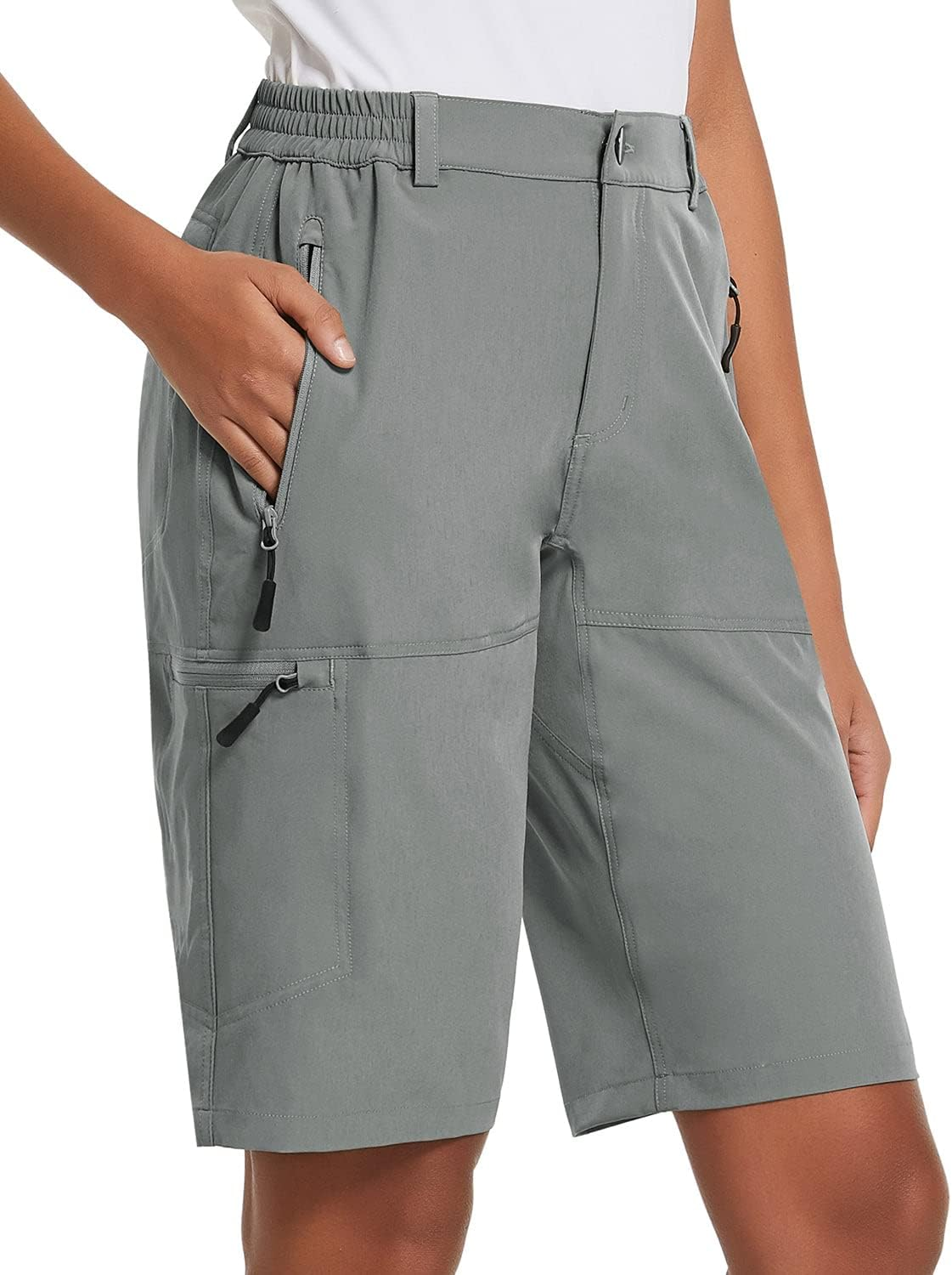 Baleaf Women'S Long Hiking Bermuda Shorts Quick Dry Summer Golf Shorts Lightweight with Pockets UPF 50+ for Camping, Work