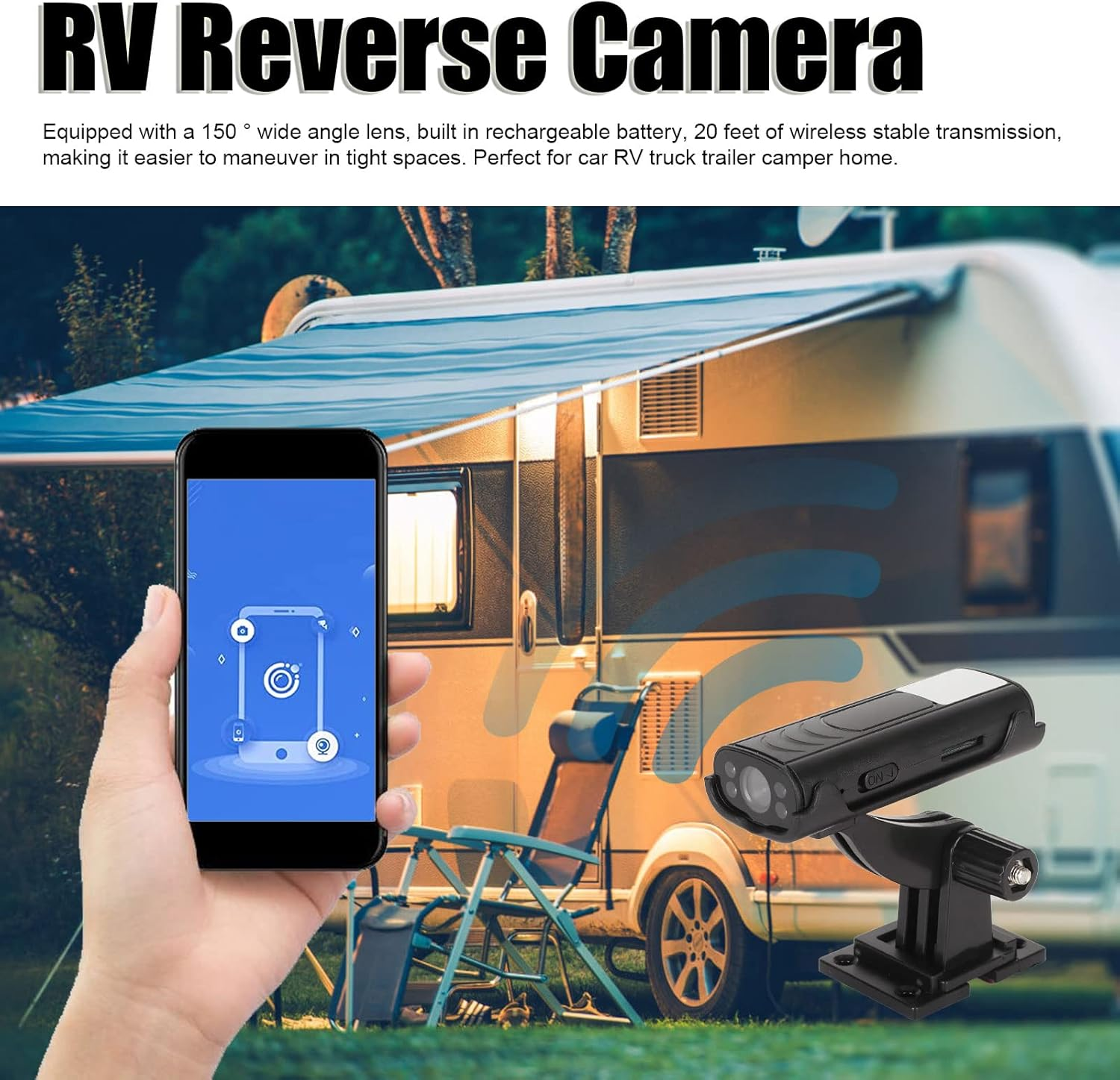 Reverse Hitch Guide Camera, 1920X1080 HD Backup Camera Rear View Camera, with 150&deg; Wide Angle, Infrared Night Vision, Support APP Control, for Car RV Truck Trailer image number 3