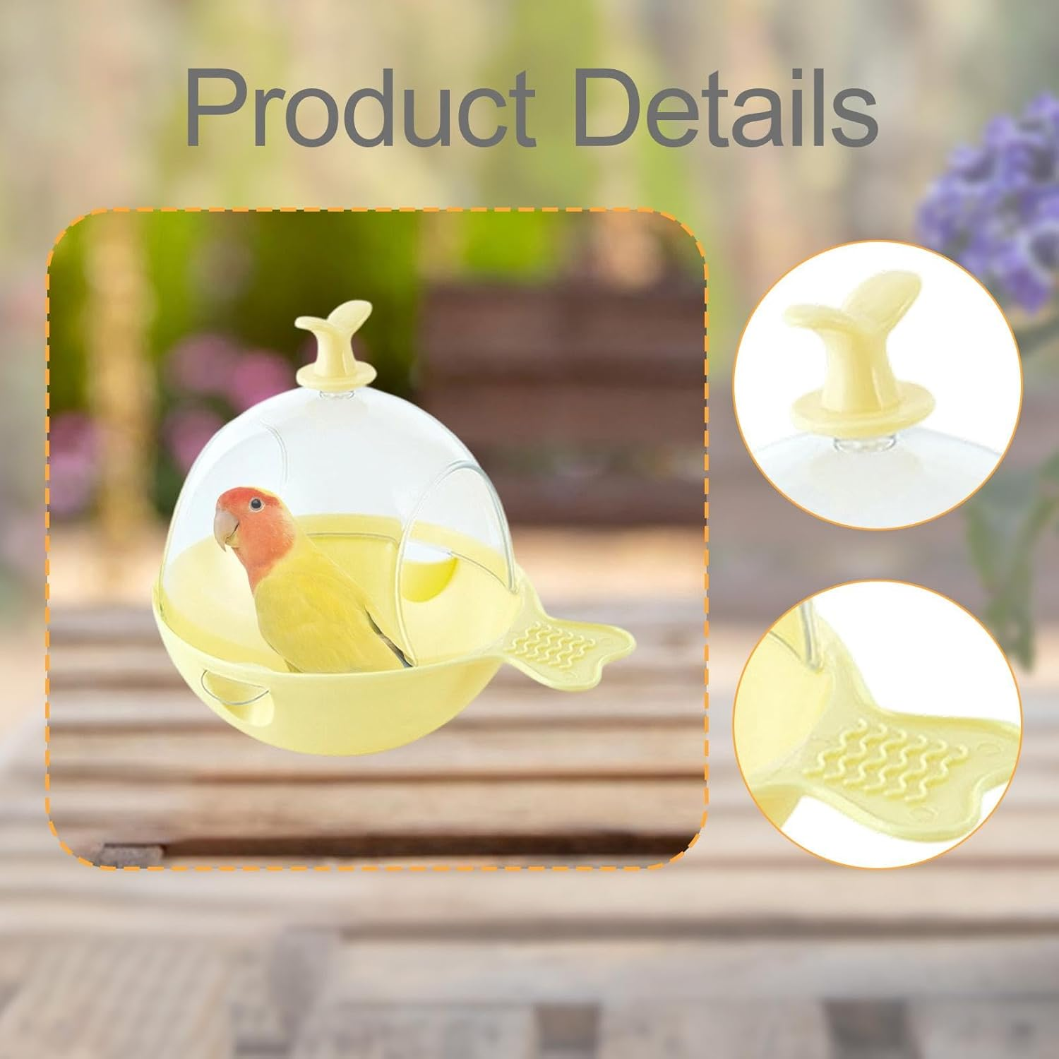 Fewnvwa Bird Bath for Cage, Cage Accessories with Clear View, Spacious Birdhouse, Parakeet Bathing Box for Cockatiels, Lovebirds, Conures, Yellow - Yellow image number 6