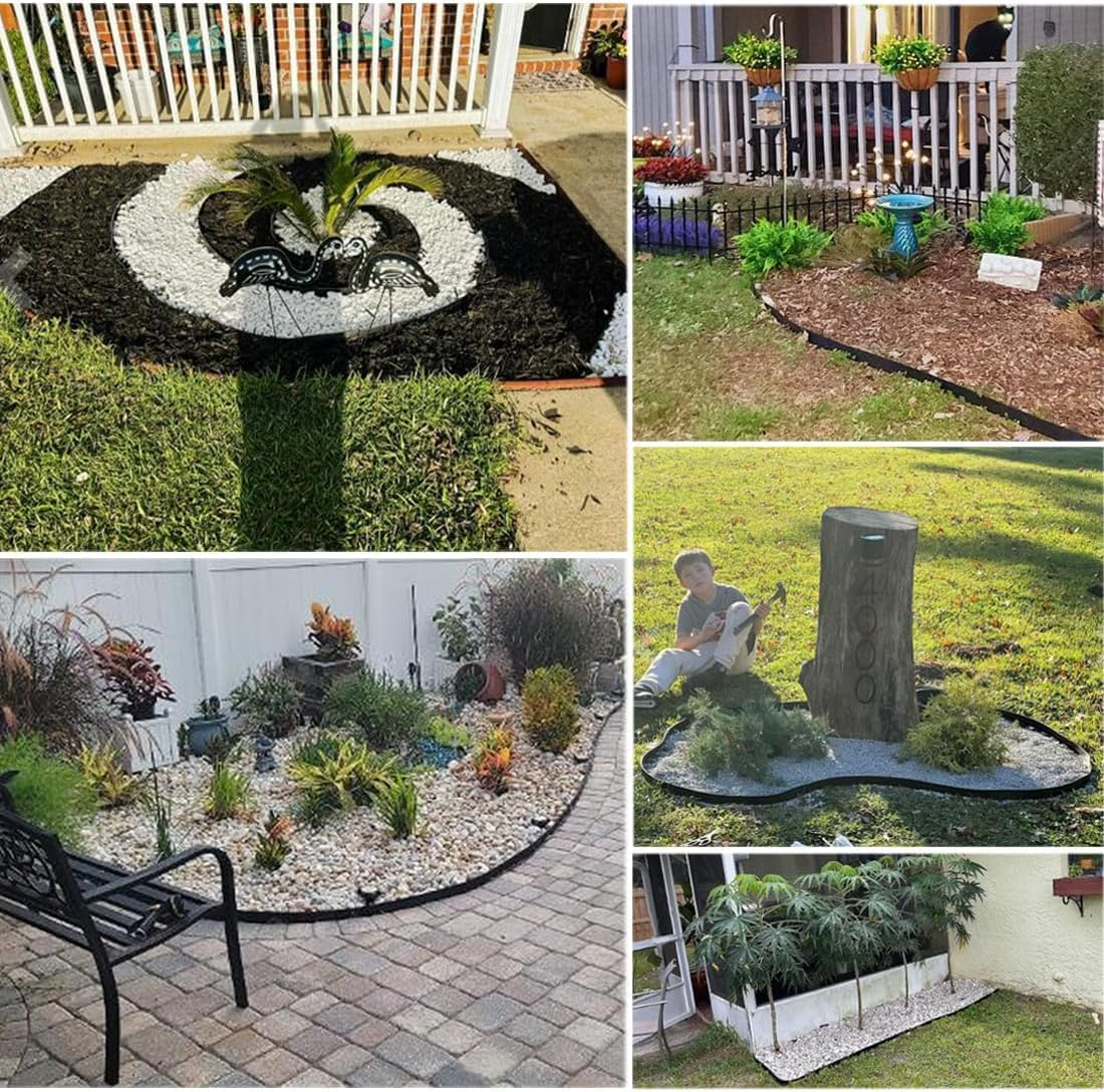 Flexible Garden Edging Borders 33Ft,Landscape Edging [Extra Tall 4IN High] Mini Plastic Fence with 30Pcs Stakes,Lawn Edging Kit No Dig for Yard Flowerbeds,Grass (Black)