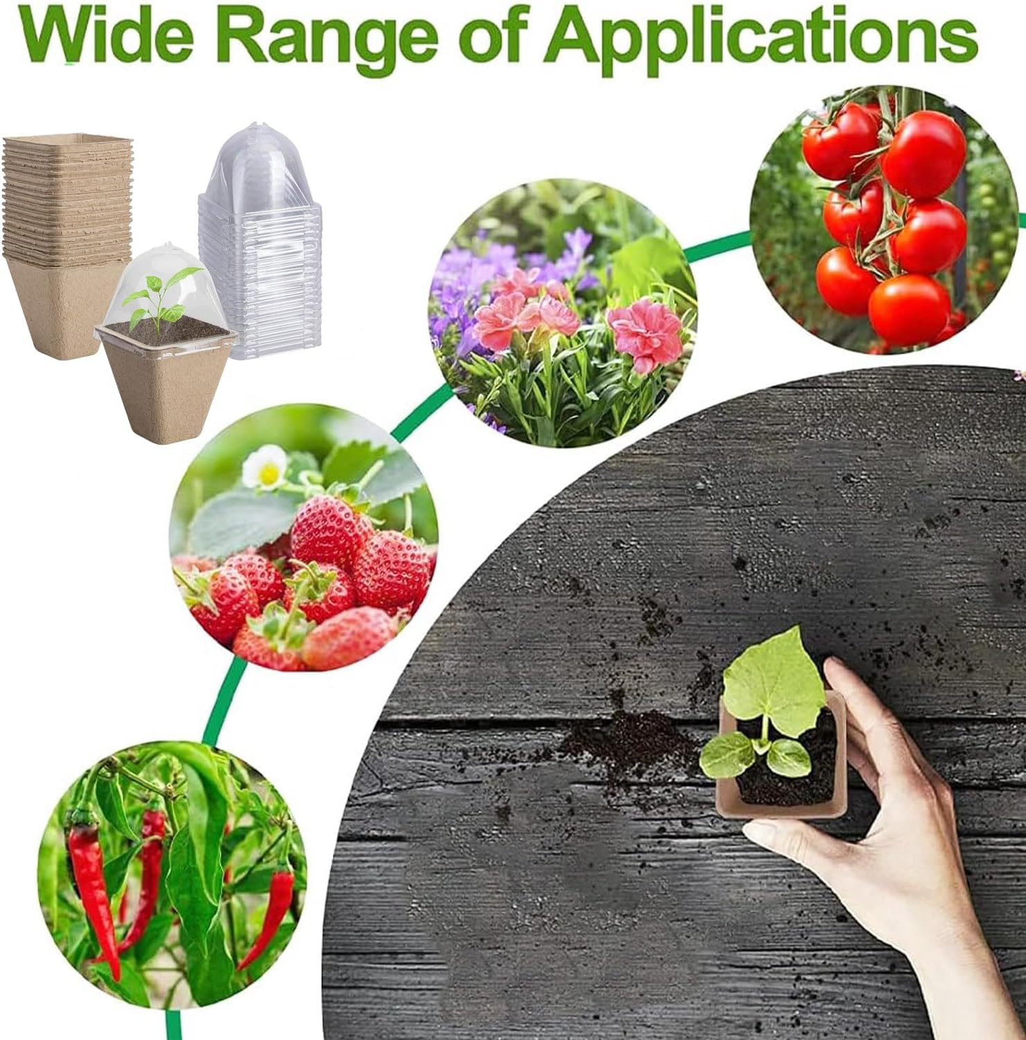 Xinghonyac 20 Pcs Seedlings Pots, Degradable Garden Germination Nursery Pot with Vent Humidity Lid, Eco-Friendly Peat Pots, Square Seed Starter Pots for Plants, Flowers, Vegetables (8Cm) image number 2