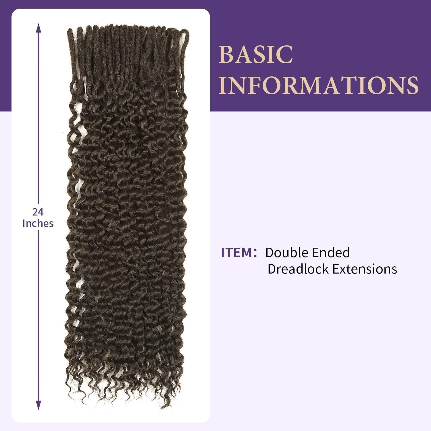 Curly Double Ended Dreadlock Extension 24 Inches Synthetic Wavy Extension 10 Strands Soft Handmade Extensions 0.6 CM Braid in Dreadlock Extensions with Curly Ends image number 4