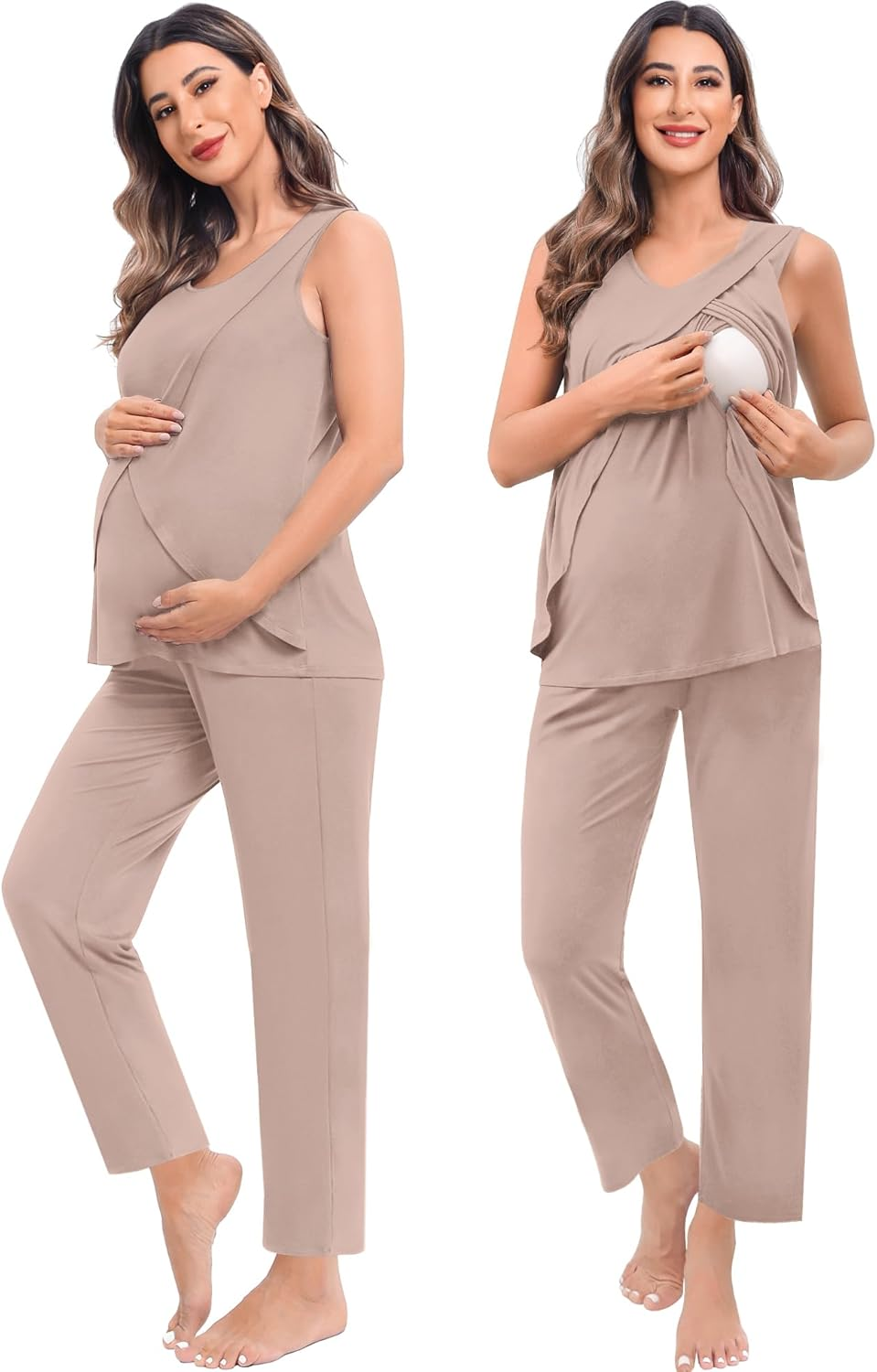 SWOMOG Maternity Nursing Robe Set 3 PCS Postpartum Breastfeeding Pajamas Hospital Pregnancy Pjs Double Layer Lounge Set