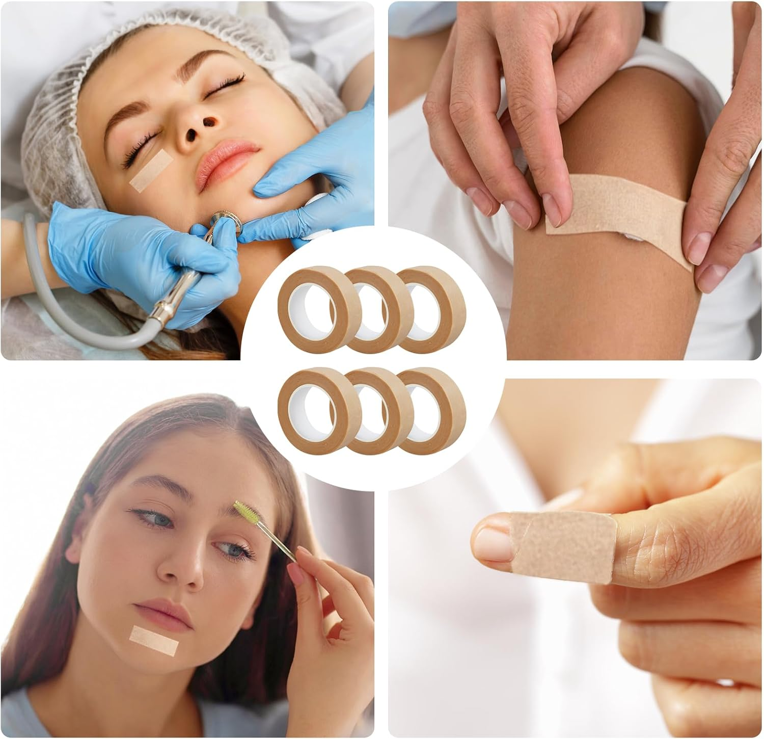 6 Pack Rolls PE Micropore Medical Paper Tape Roll 1.25Cm X 9.1M, Flexible & Breathable Self Adhesive Waterproof Medical Tape for Eyelash Extensions Wound Sensitive Skin Injuries Swelling Sport (Skin) image number 6