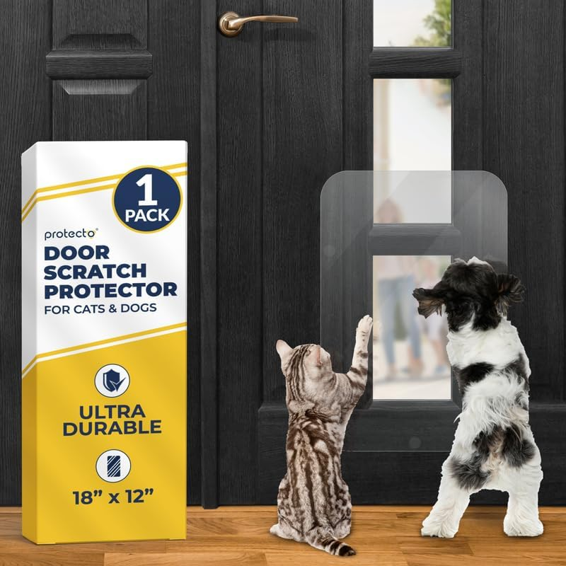 PROTECTO&reg; Door Protector from Dog Scratching - 35.5 X 15.5 Anti-Scratch Guard for Furniture Window Wall - Clear Claw Shield & Heavy Duty Cat Scratching Deterrent &ndash; Ultra Durable Scratch Pad for Cats