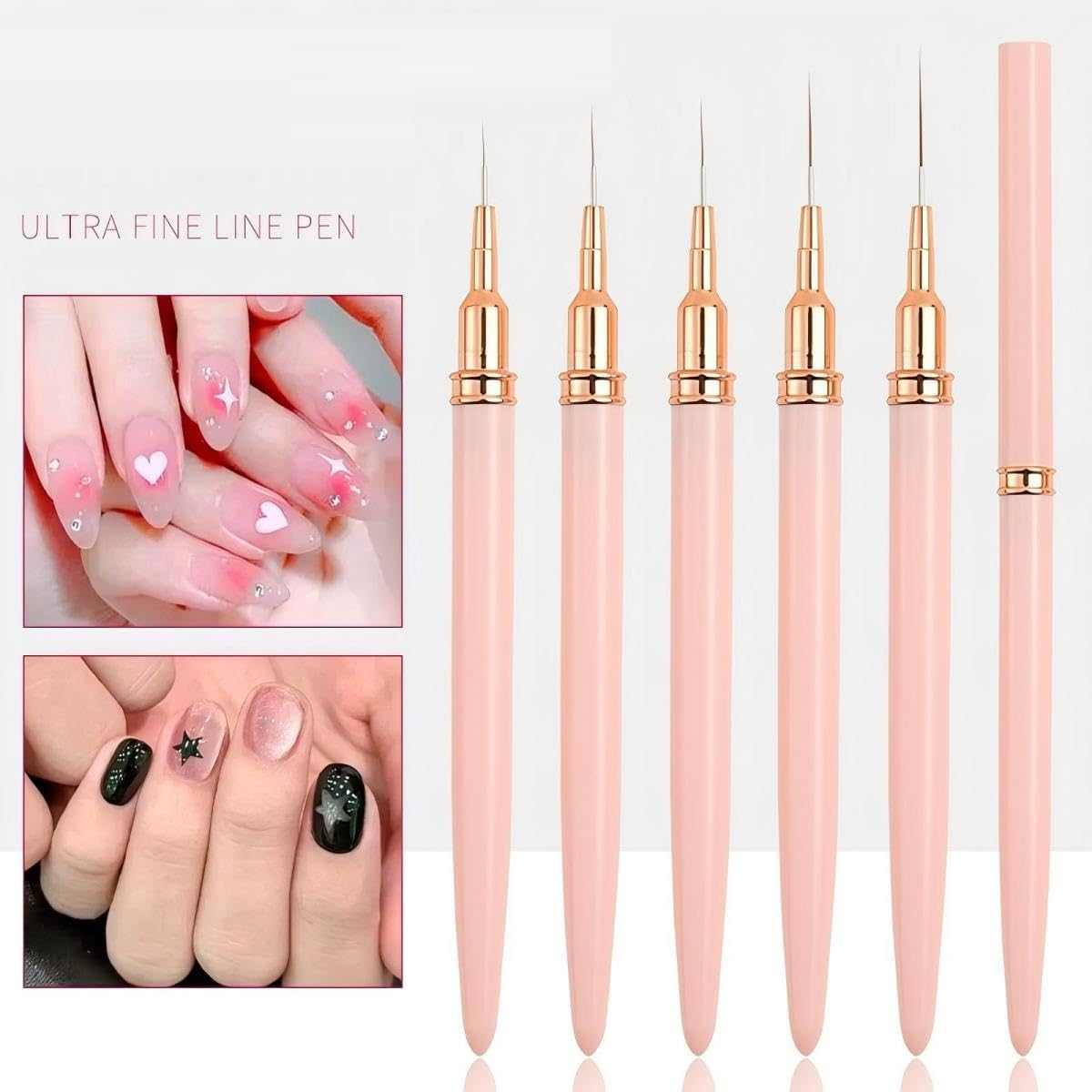 HIGHROCK 5PCS Nail Art Liner Brushes, Elongated Lines Nail Painting Drawing Pen Detailer Thin Liner,1Pc Dual-Ended Polygel Brush & Picker Brush Tool (PINK) image number 5