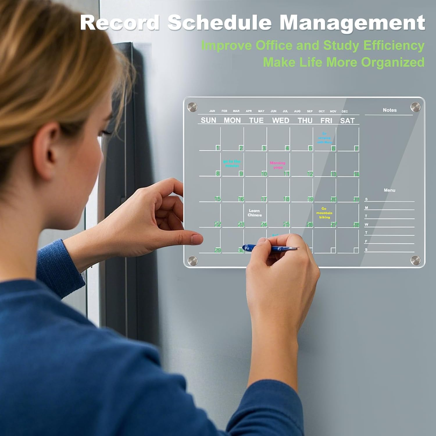 2 Magnetic Fridge Calendar 33X22Cm,Acrylic Clear Fridge Calendar Magnetic,Reusable Weekly/Monthly Planner for Family,Office,To Do List Meal Plan Board| Includes 6 Markers,Eraser and Pen Holder