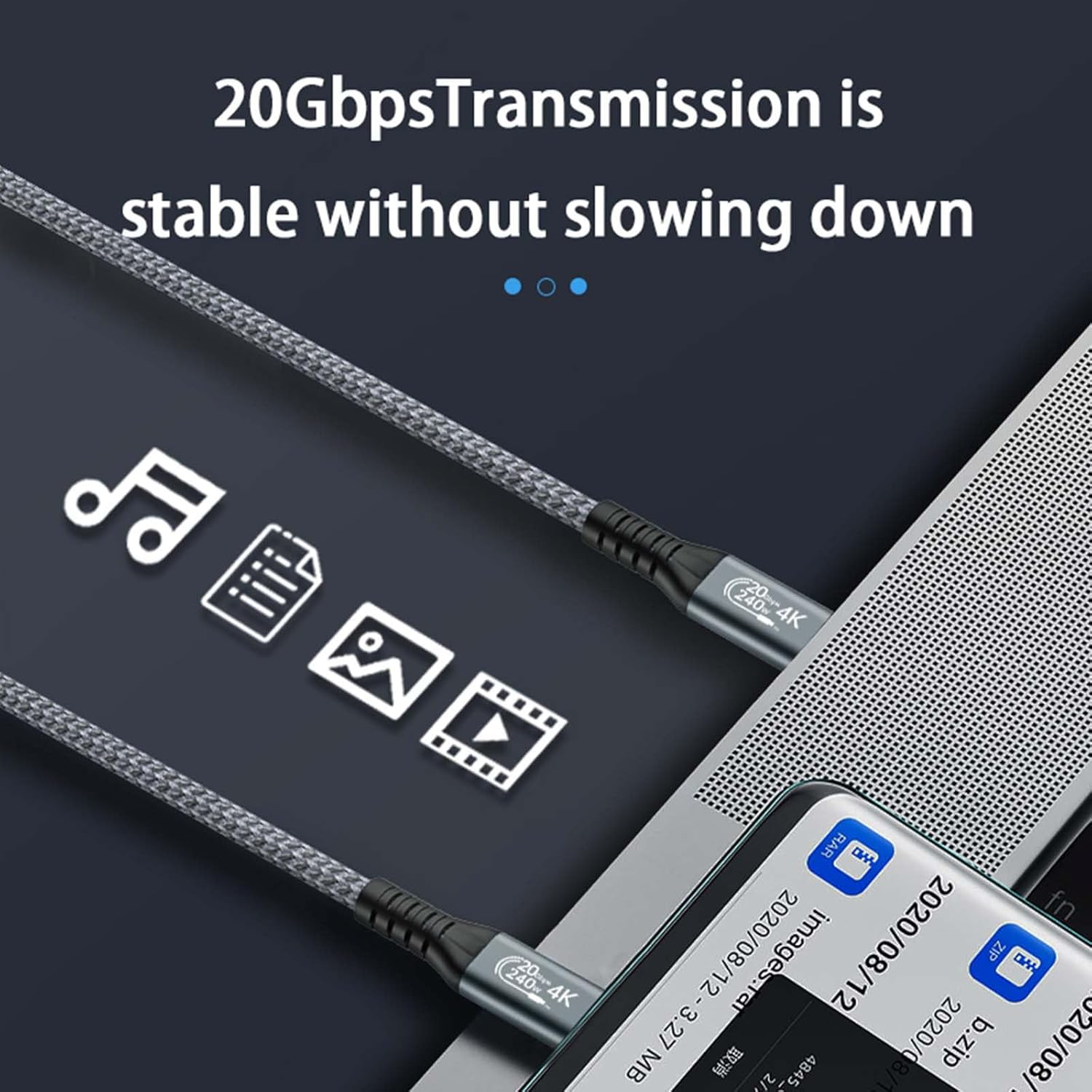 240W USB C to USB C 3.2 Gen2 Cable Fast Charging 20Gbps Data Sync 4K@60Hz Video Output Compatible with USB-C Monitor, Macbook Pro M4, Ipad Air, Iphone 16 Pro Max, Galaxy S25 Ultra-2M image number 4