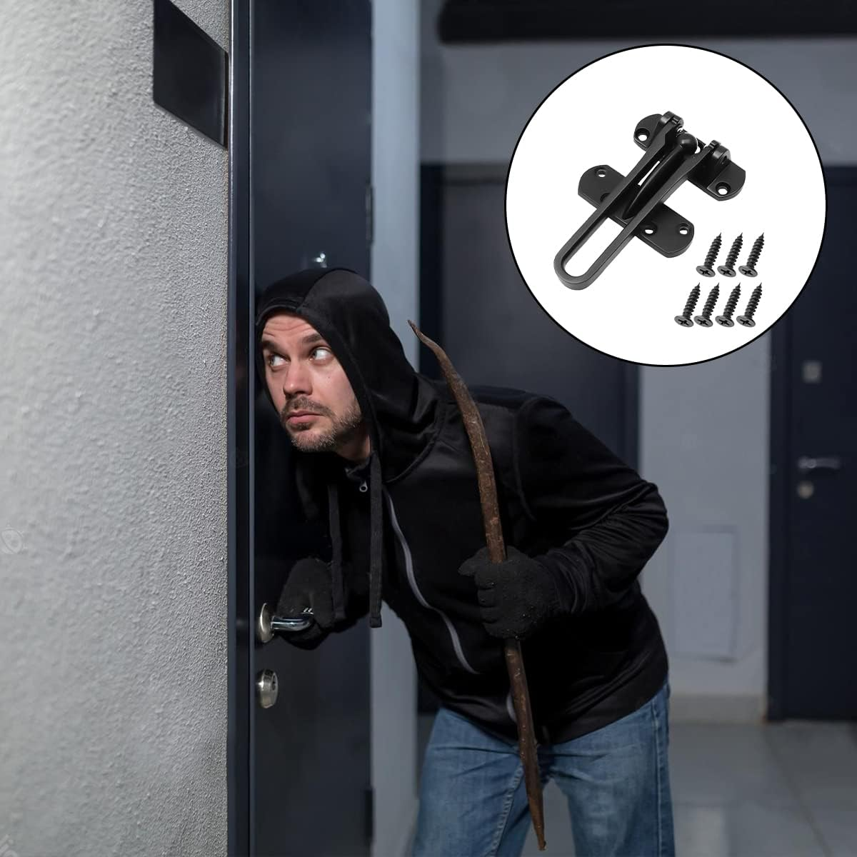 BEZANU Door Lock Latch, Black Heavy Duty Security Door Guard Lock for Home Hotel Hardware image number 1