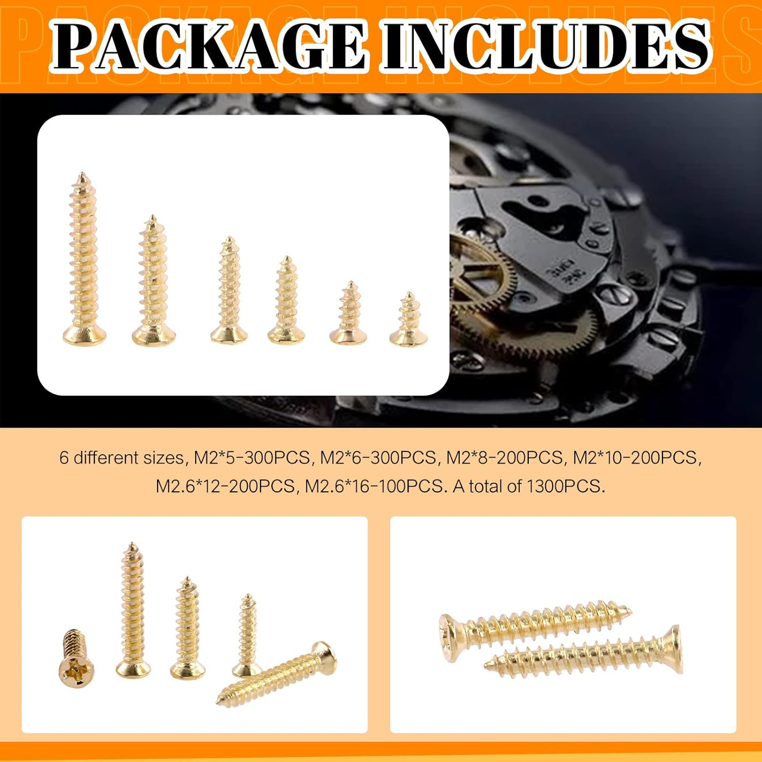 Rustark 1300Pcs M2 M2.6 Gold Flat Head Phillips Cross Small Wood Screws Tapping Screws Electronic Screws Assortment Kit 5Mm 6Mm 8Mm 10Mm 12Mm 16Mm Tapping Screws Small Metric Micro Screw Set - Black image number 4