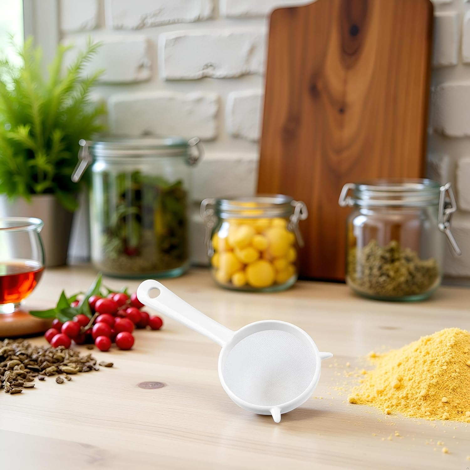 White Kitchen Handheld Reusable Plastic Screen Mesh Tea Leaf Strainer Flour Sieve Colander Kitchen Tools and Gadgets Accessories image number 1