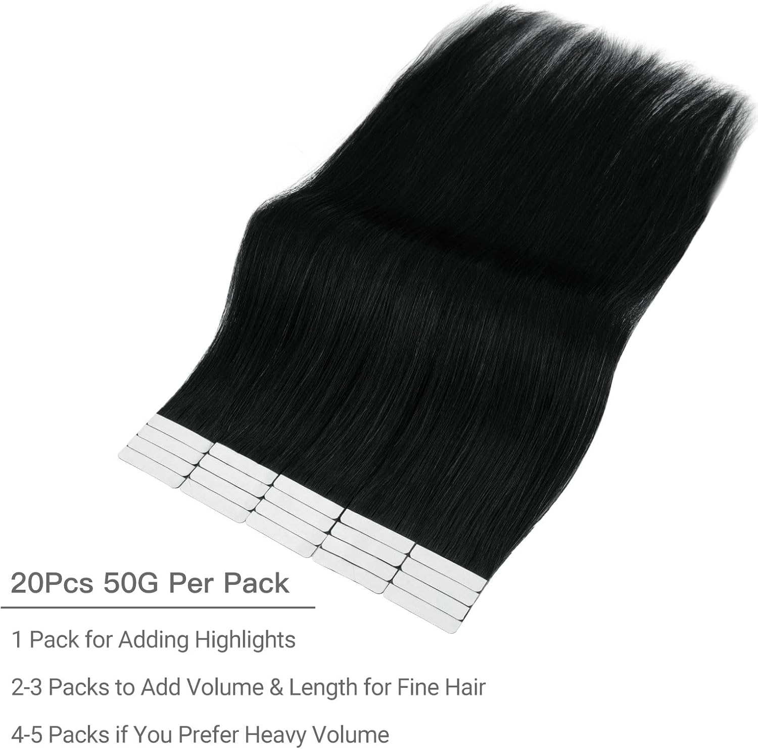 Yuniffe Tape in Hair Extensions Human Hair 40Cm Jet Black Human Hair Extensions Tape Ins 20Pcs 50G Seamless Skin Weft Tape Hair Extensions for Women Semi-Permanent Pre-Taped 16 Inch #1 image number 2