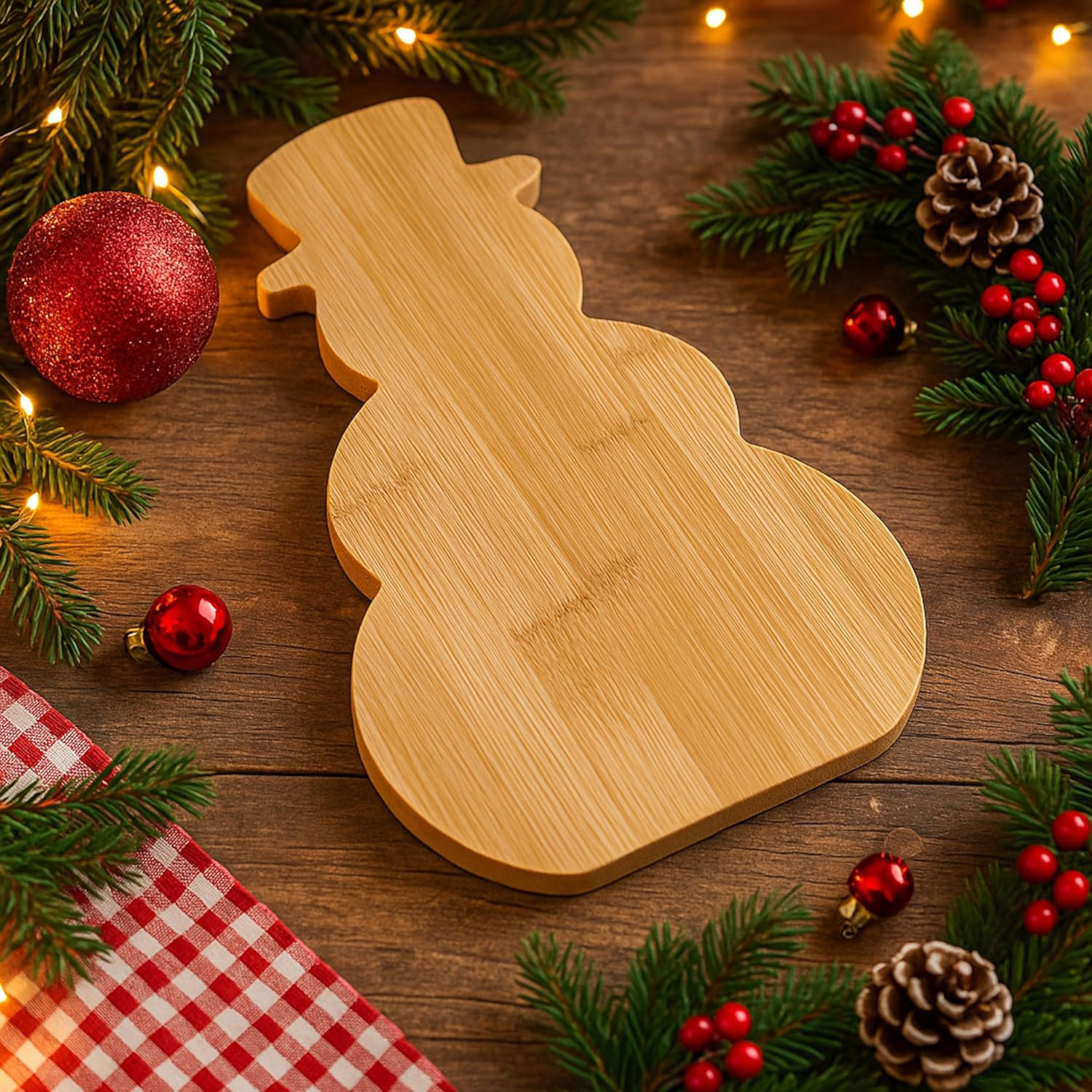 Set of 2 Chopping Boards, Kitchen Boards, Breakfast Board, Bread Plate, Snack Board, Certified According to (EC) No. 1935/2004 in 6 Designs Chicken Pig Cow Christmas Tree Fish Snowman (Snowman) image number 3