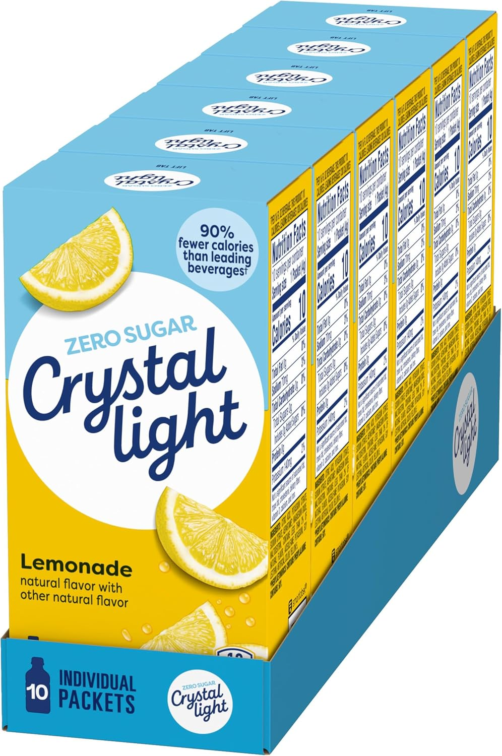 Crystal Light Sugar Free Lemonade Powdered Drink Mix, Caffeine Free, 0.14 Oz Packet Pack of 12 Cartons with 10 Each