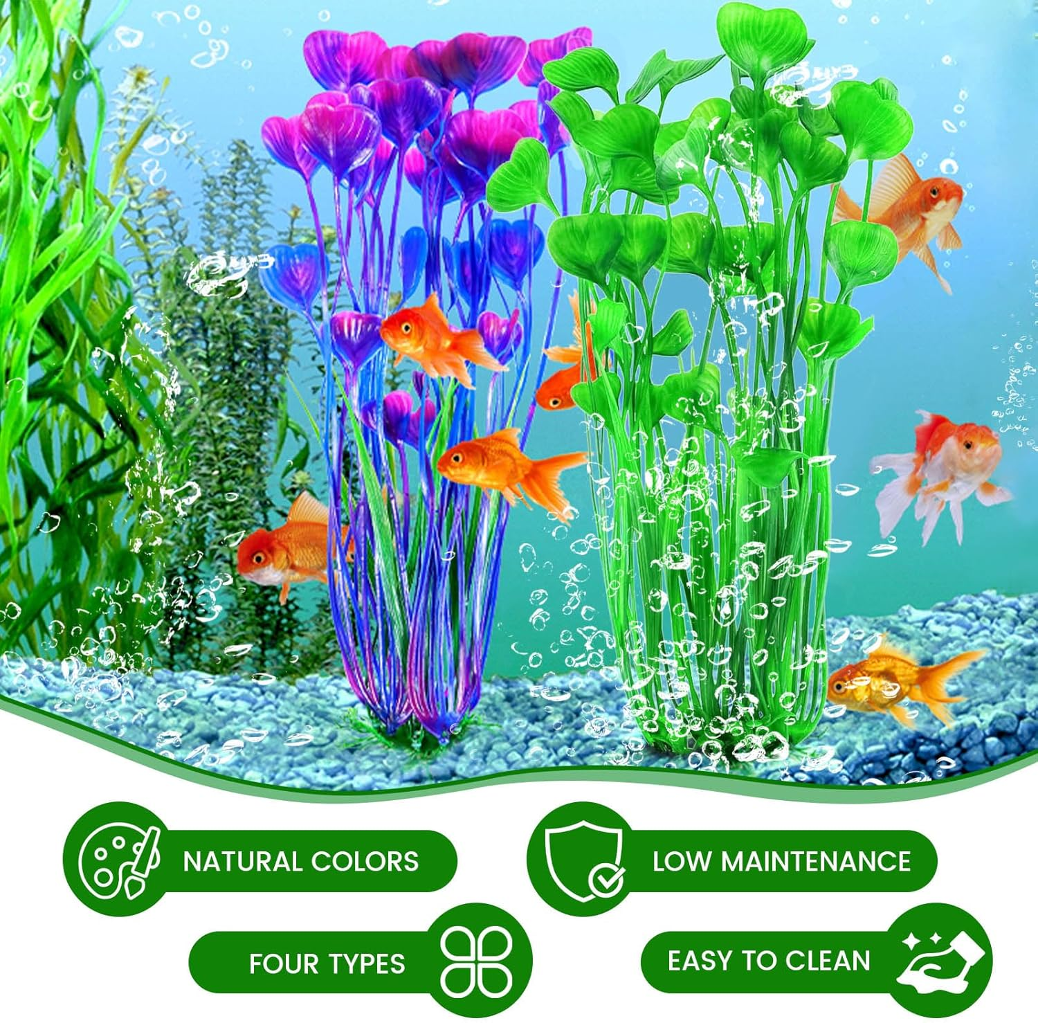 4PCS Aquarium Plants, 16"/40Cm Fish Tank Plant, Plastic Fish Tank Decorations, Multicolor Aquarium Decor, Fish Tank Accessories, Aquarium Ornaments image number 6