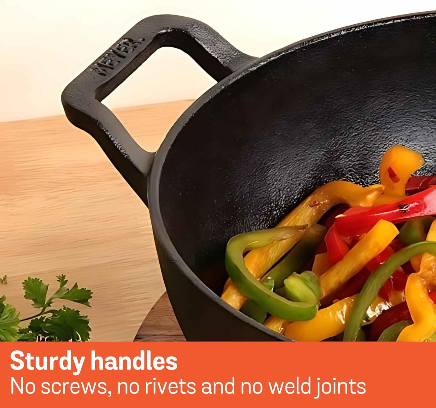 Meyer Pre-Seasoned Cast Iron Wok/Kadai 26Cm with Lid, Induction Compatible, Oven Safe, Heavy-Duty Skillet for Curries & Stir-Fries, Toxin-Free, Campfire Ready, Black image number 6