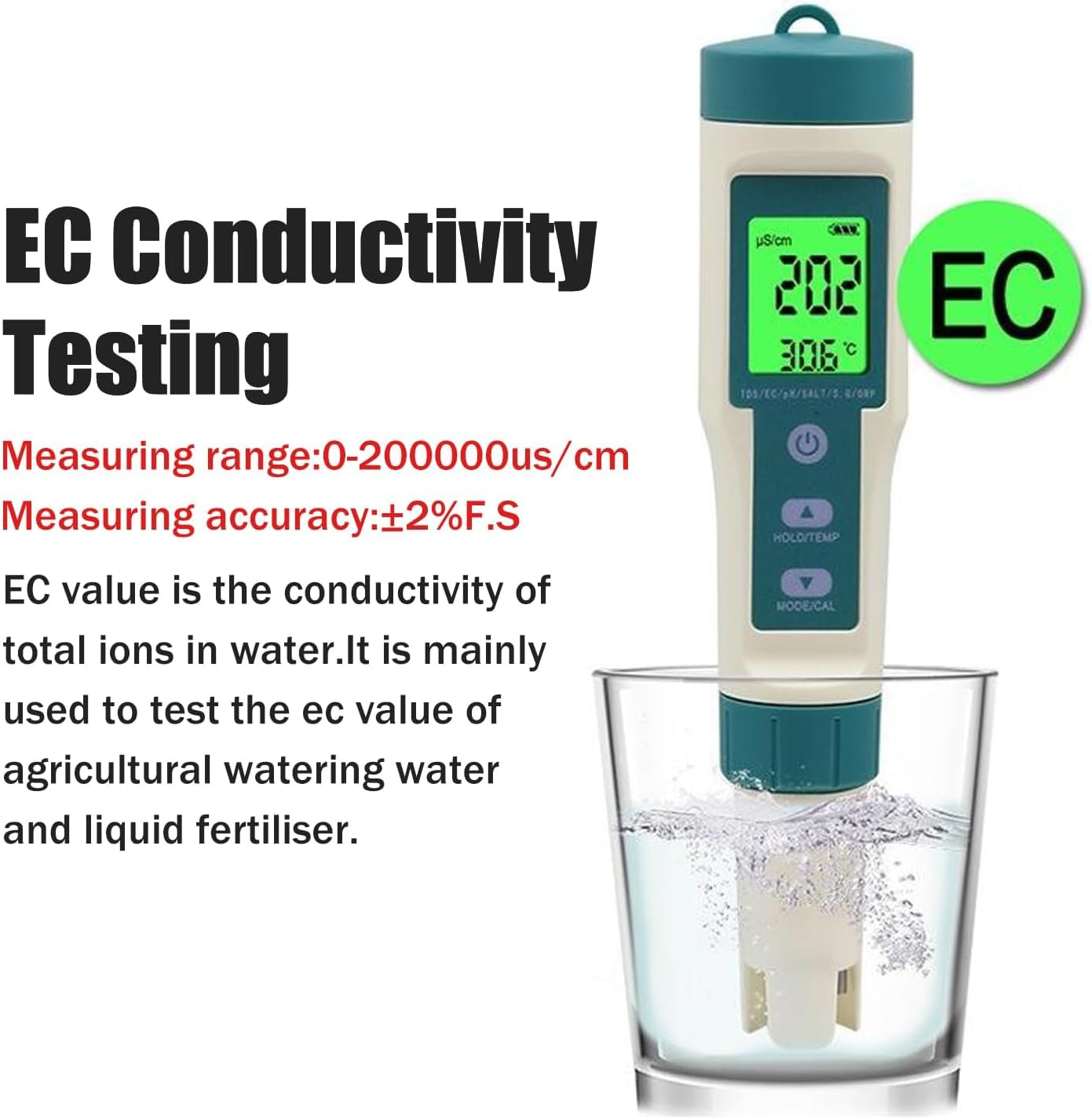 B-Qtech Digital Water Quality Tester 8 in 1, PH/TDS/EC/ORP/S.G/H2/SALT/TEMP Tester, Portable Water Tester for Drinking Water/Swimming Pool/Spa/Laboratory/Aquaria image number 5