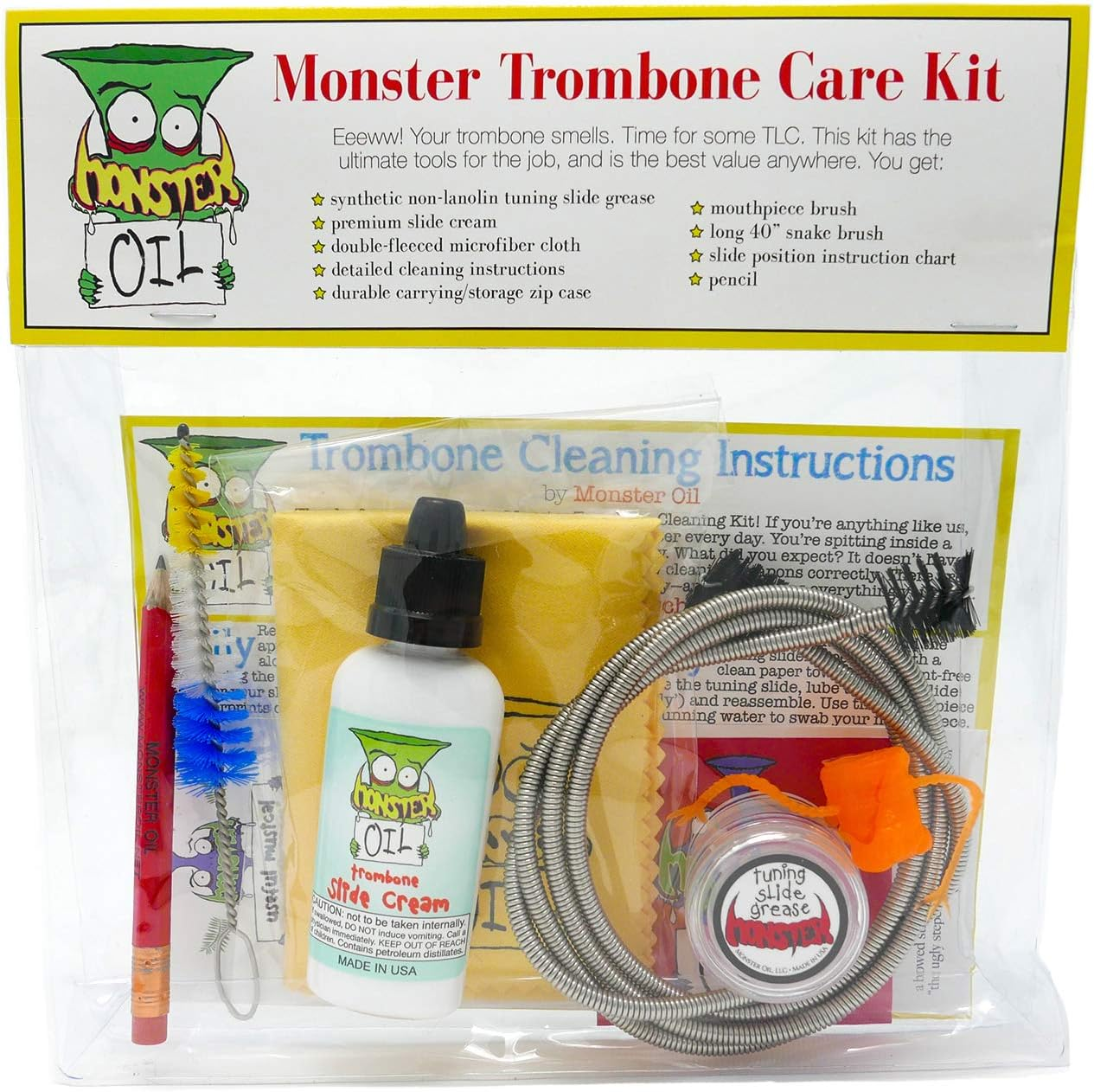 Monster Trombone Care and Cleaning Kit | Slide Cream, Slide Grease, Mouthpiece Brush. Everything You Need to Take Care of and Clean Your Trombone image number 1