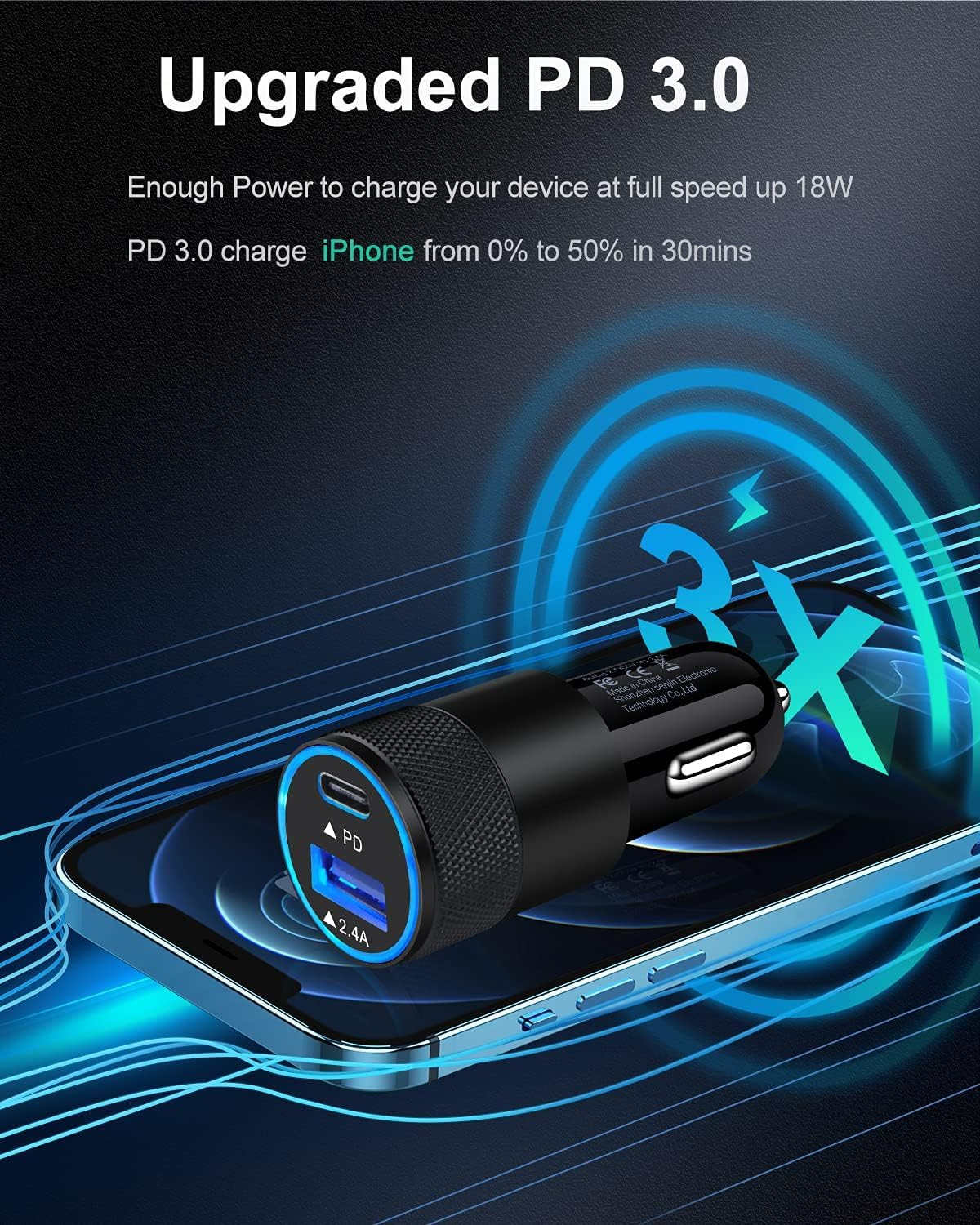 30W USB C Car Charger, [2Pack] PD 3.0 Fast Charge Dual Port USB Type C and 2.4A USB a Cargador Carro Lighter Adapter Base for Iphone 16, Ipad, Galaxy S25, LG, Google Pixel GPS, Z Play Droid, Motorola - Green image number 2