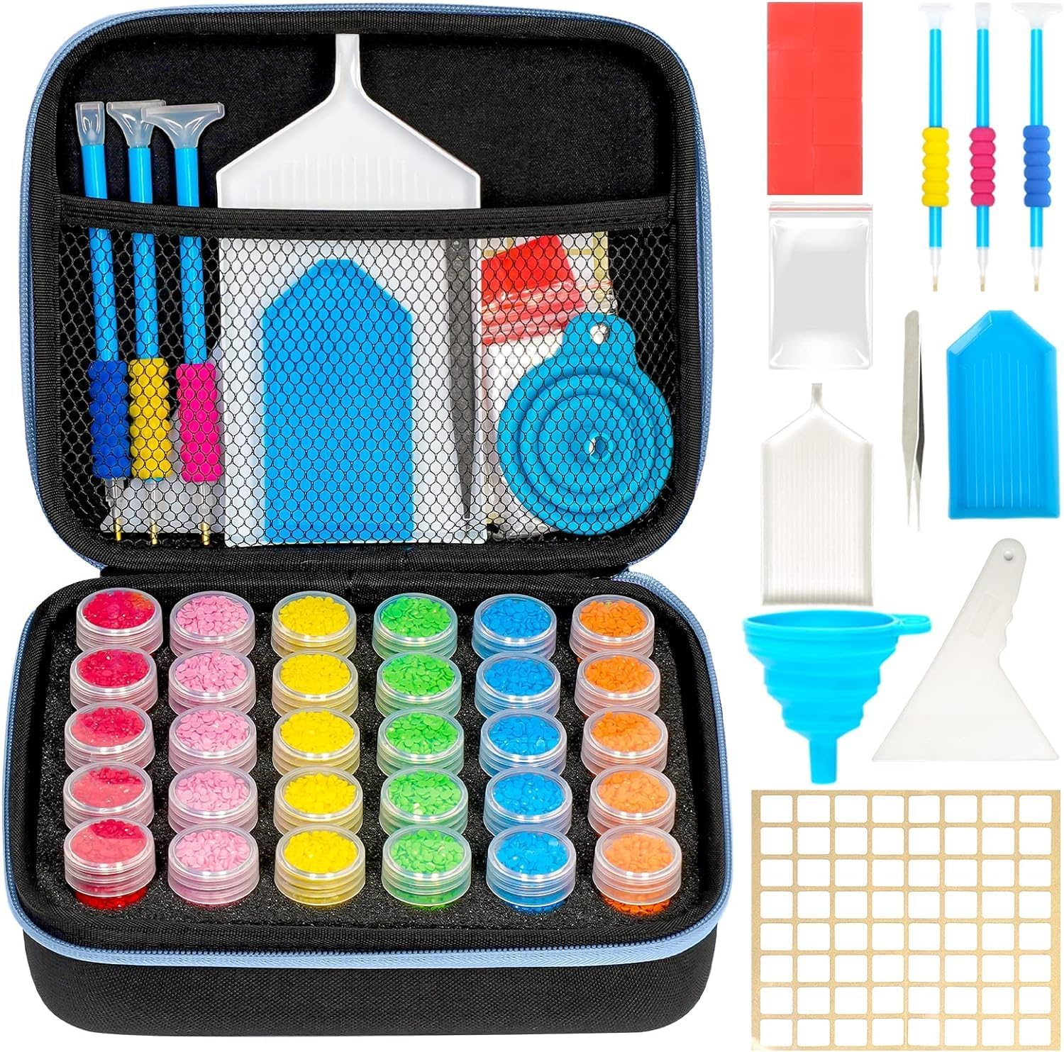 Diamond Painting Storage Containers, 30 Slots Diamond Painting Accessories with Tools for Diamond Art Organizer Craft Jewelry Beads Storage Case - Blue image number 1