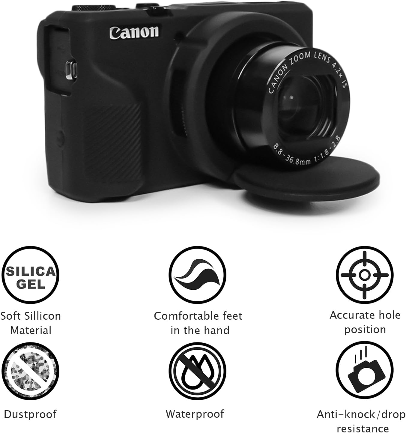 Case for Canon Powershot G7X Mark III Digital Camera, Soft Silicone G7X Mark III Camera Case Accessories, Protective Cover Case for G7XIII G7X3 with Detachable Lens Cover - Black image number 1