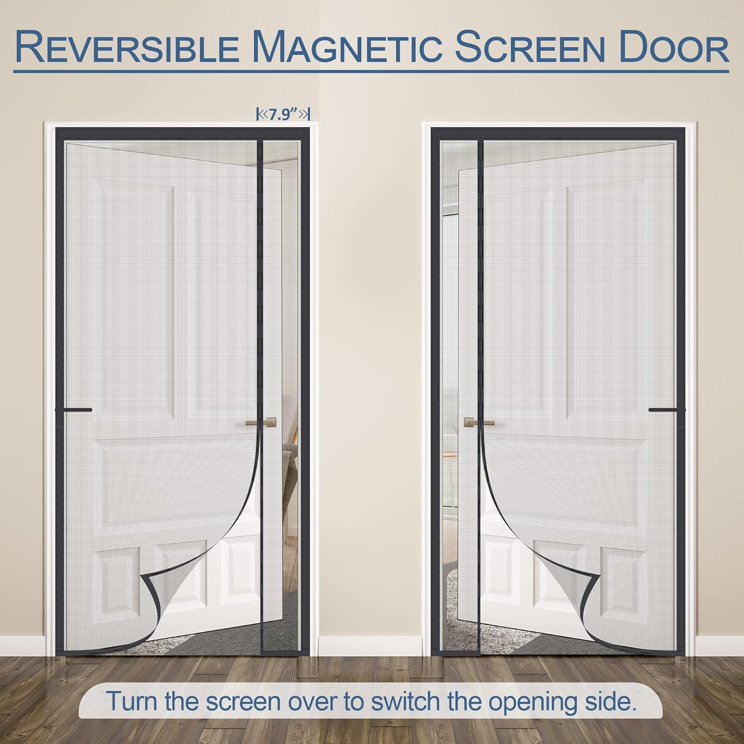 Upgraded Magnetic Screen Door Thicker 255G/㎡ Fiberglass Mesh,Reversible Left Right Side Opening,Fit Door Size 38 X 82 Inch,Retractable Door Screen Magnetic Closure,Door Curtain for Single Front Door image number 2