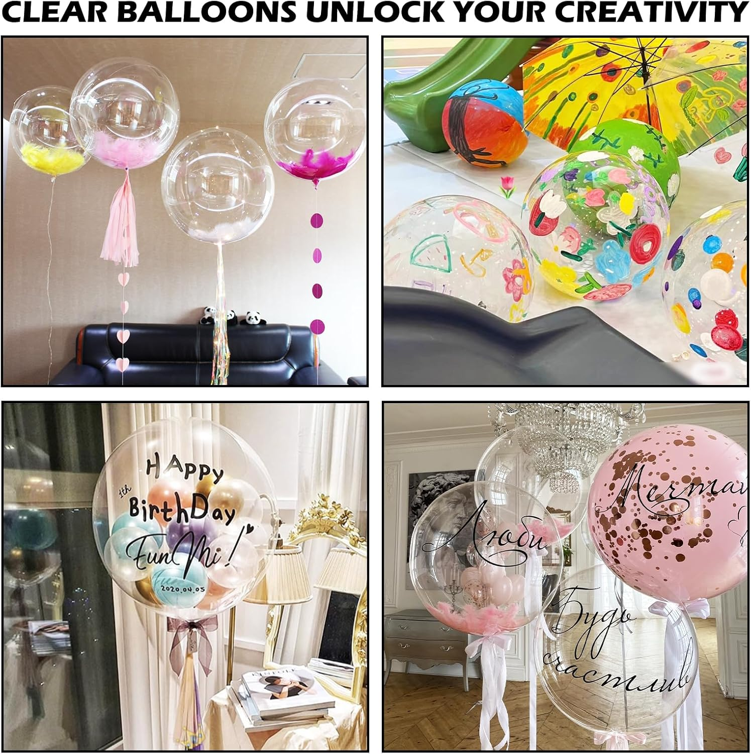 RETON 60PCS Clear Balloons Bobo Balloons, Different Sizes 11/18/20/24/36 Inch Clear Balloons for Stuffing, Transparent Bubble Bobo Balloons for Wedding DIY Birthday Baby Shower Party Decoration image number 2