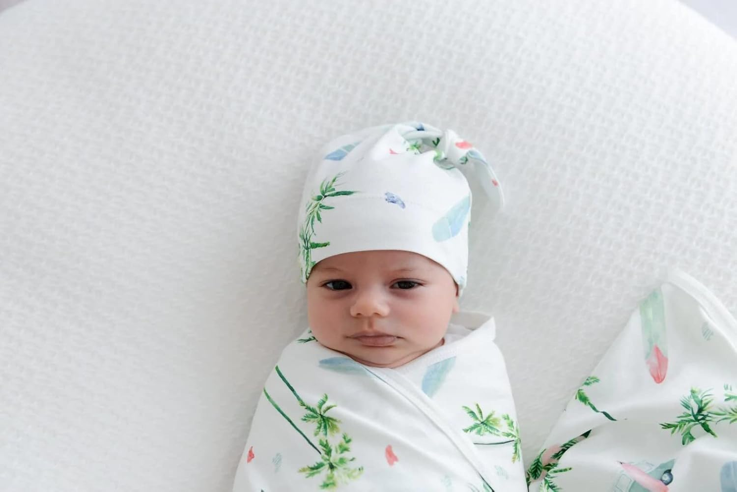 Anchor & Arrow Chasing Waves Jersey Cotton Swaddle and Beanie Set, 2 Count image number 2