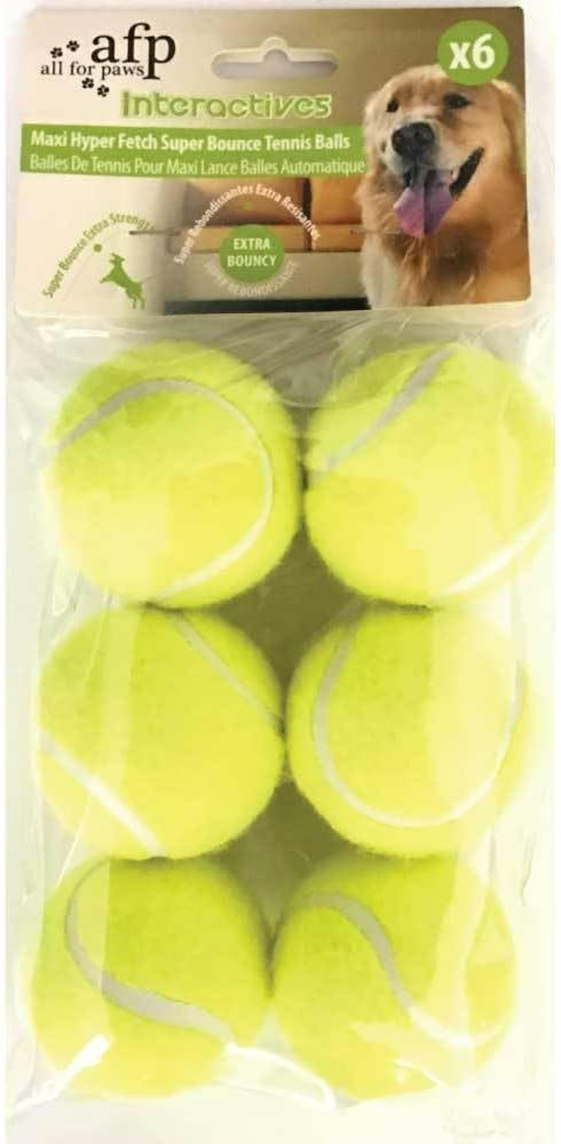 All for Paws Interactive Hyper Fetch Super Bounce Tennis Balls Dog Toy, Pet Safe Toys for Exercise and Training, 2.5 Inch Diameter (6 Pack)