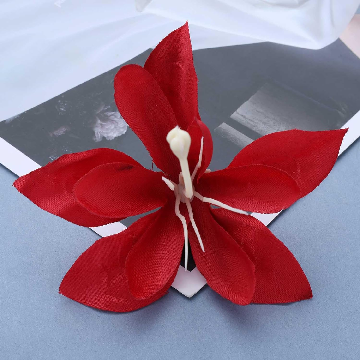 Enautoabs Boho Vintage Flower Hair Clip Duckbill Clip Flower Fabric Hairclip Barrette Red Floral Wedding Hairpin Clips Minimalist Floral Hairs Clips Hairs Accessories for Women image number 4