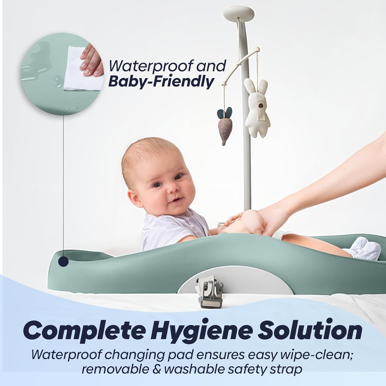 FLAIREON Baby Changing Pad, Waterproof Soft PU Change Pad for Babies, Portable Baby Changing Mat, Fits All Changing Tables, Lightweight Nappy Change Mat, Soft Change Mat Cover &ndash; Light Gray (Green) image number 6