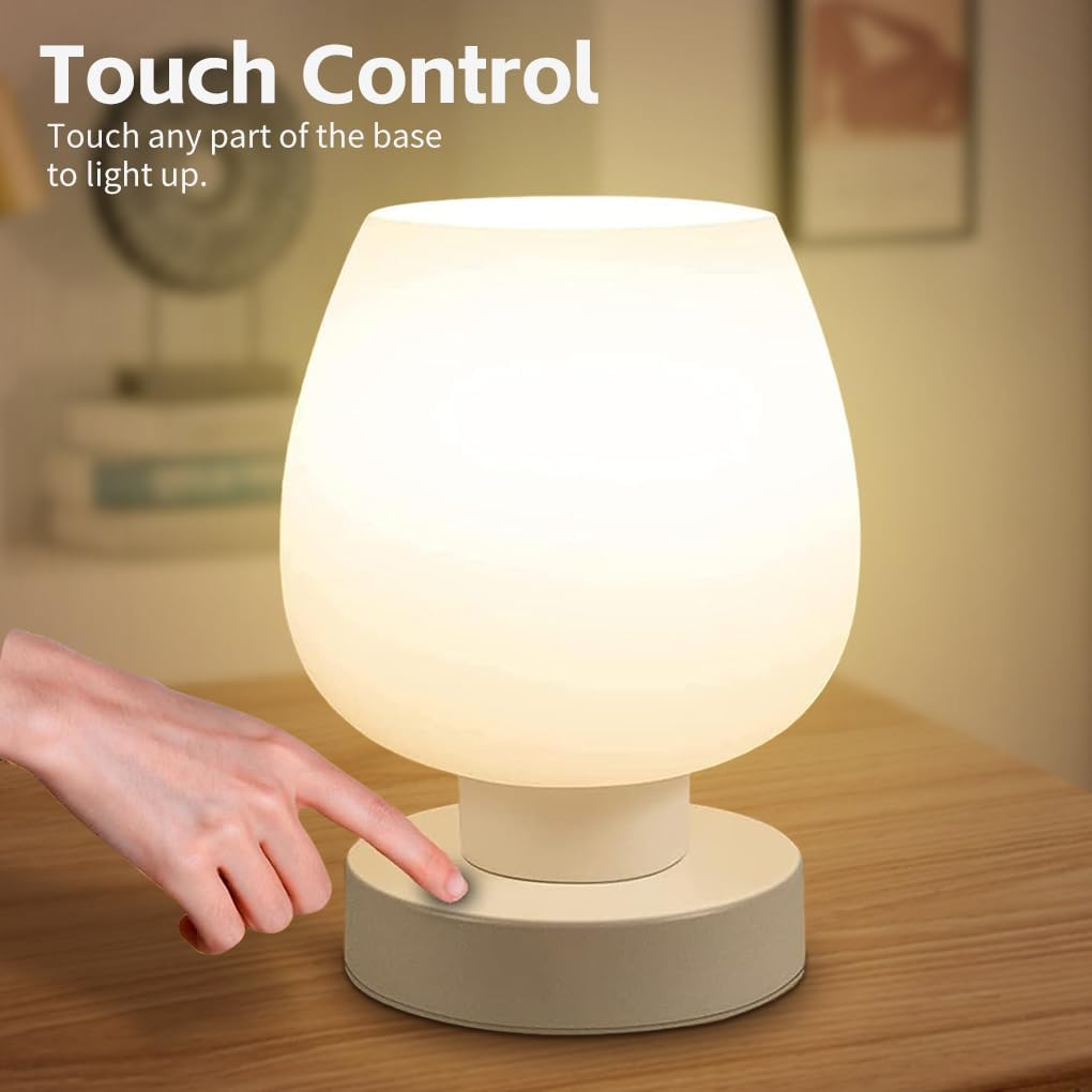 Clora Touch Bedside Table Lamp Modern Lamp for Bedroom Living Room Nightstand Desk Lamp with White Opal Glass Lamp Shade Warm LED Bulb 3 Way Dimmable image number 3