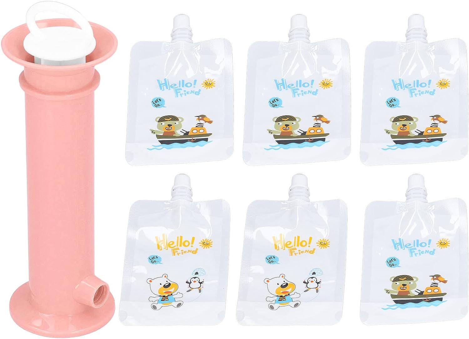 Fruit Puree Filler, 7 Set Reusable Pure Color Pouches 100-200Ml Toddler Fruit Squeeze Puree Filler for Kids, Baby Food Pouch Maker Safe Baby Food Dispenser for Home Pouch Filling (Pink) image number 1