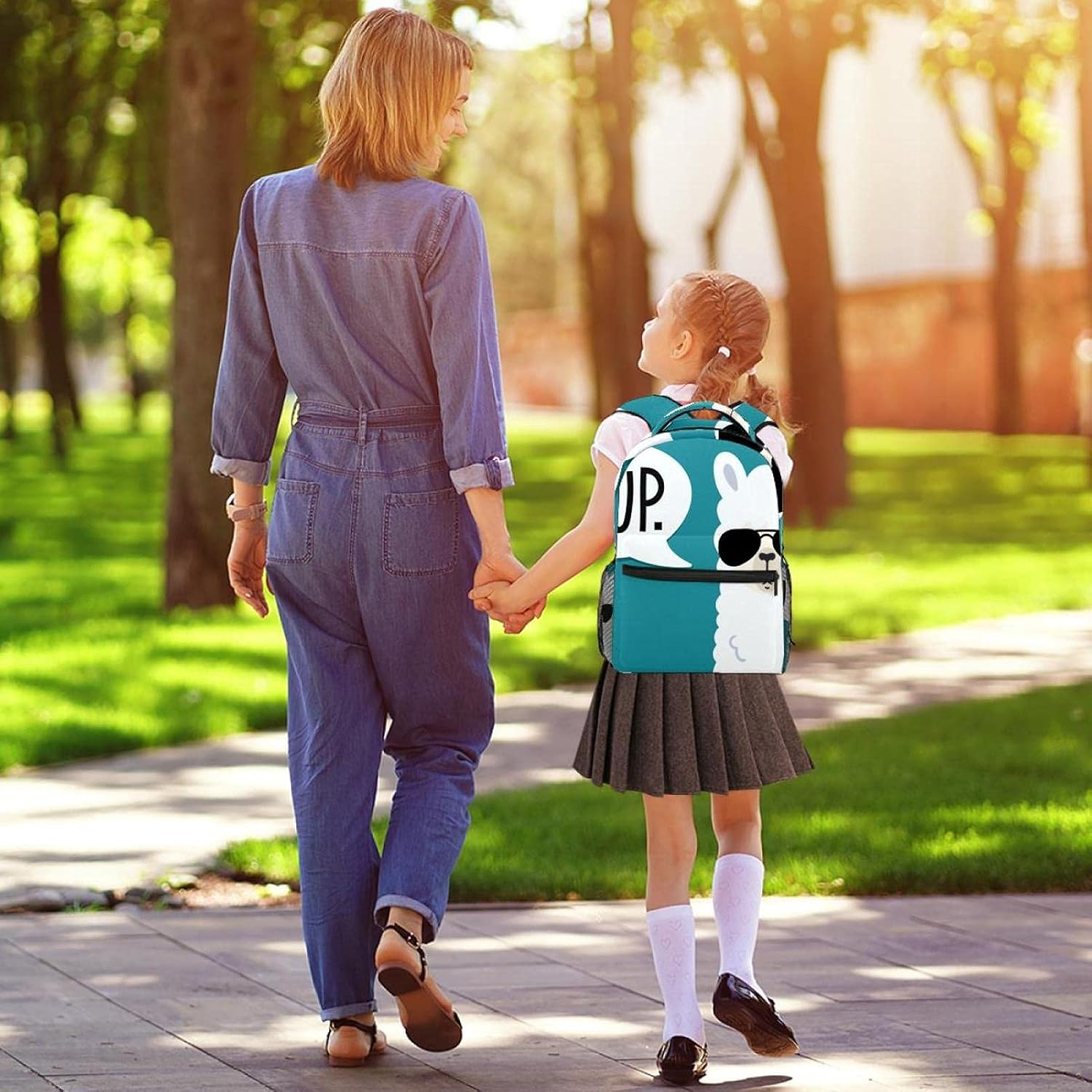 Alpaca Head with Sunglasses on Blue Background Backpack Students Shoulder Bags Travel Bag College School Tote Backpacks image number 2