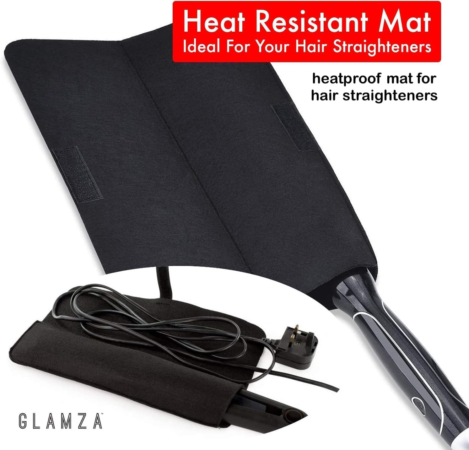 Glamza Hair Straightener Mat & Pouch - Made from Heat Resistant Safety Felt - Ideal for Home & Travel (Black) image number 4