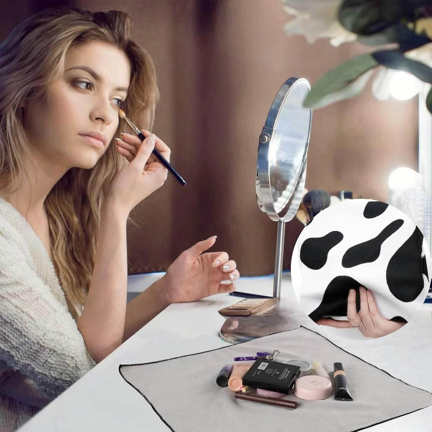 2Pack Self-Adhesive Magic Cloth Makeup Bag Lay Flat Travel Organizer-Portable Cosmetic Pouch for Beauty Essential,Camera Wrap,Laptop Protective Cover Multi-Purpose for Women&Girl Large Size19.7"X19.7&rdquo; image number 1