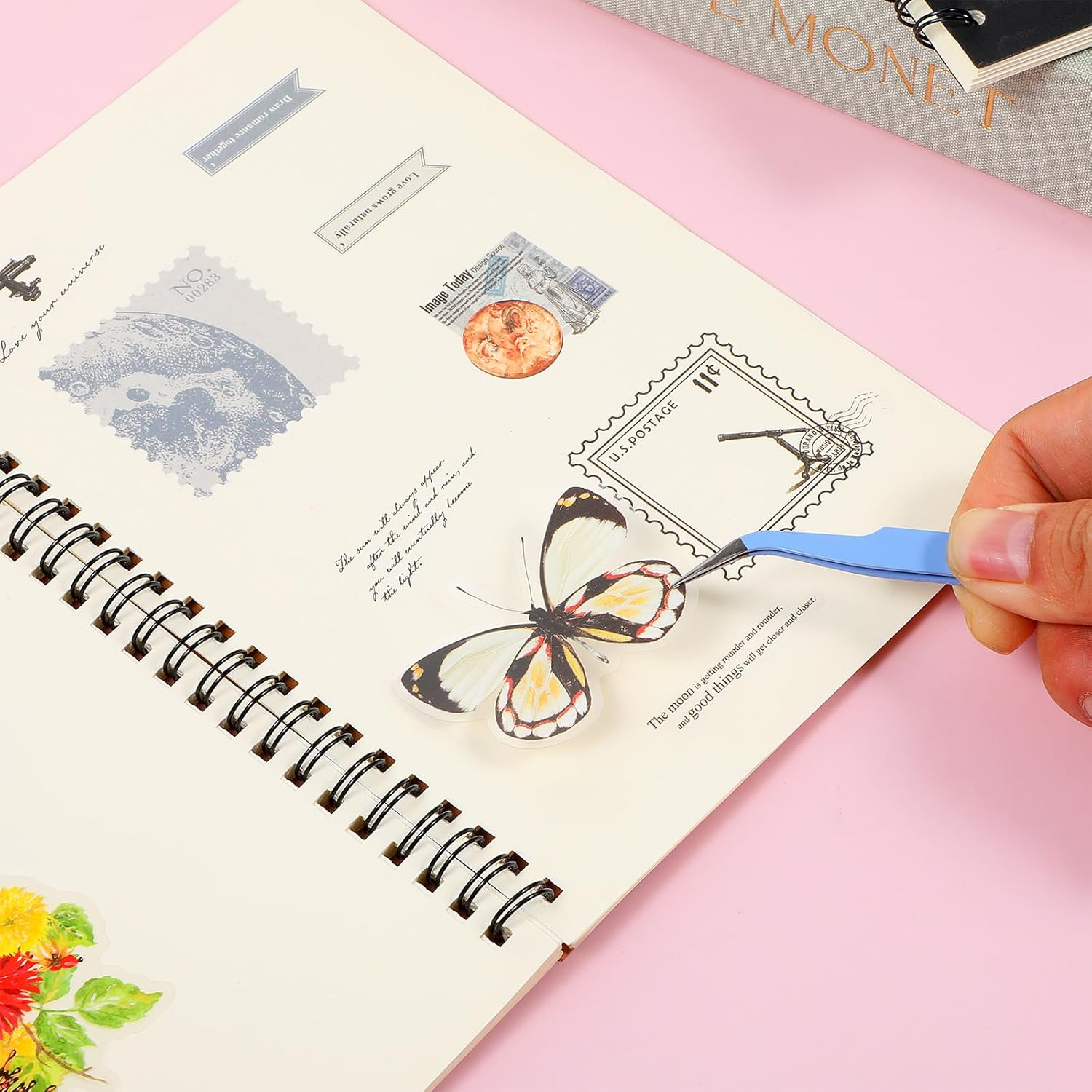 2 Pcs Sticker Tweezers, Craft Tweezers Scrapbooking Tools Precision Tweezer Blue Cute Crafting Tweezer for Stickers Lashes Electronics Scrapbooking (Blue) image number 1