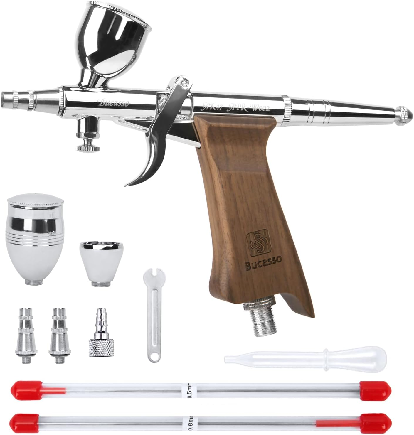 Bucasso Airbrush Guns for Painting, Double Action Trigger Airbrush Kit with 0.3Mm/0.5Mm/0.8Mm Needles/Nozzle Sets, Replaceable Fluid Cup, Airbrush Spray Set for Painting Nails Cake Tattoo (W002-W) - W001-B image number 6